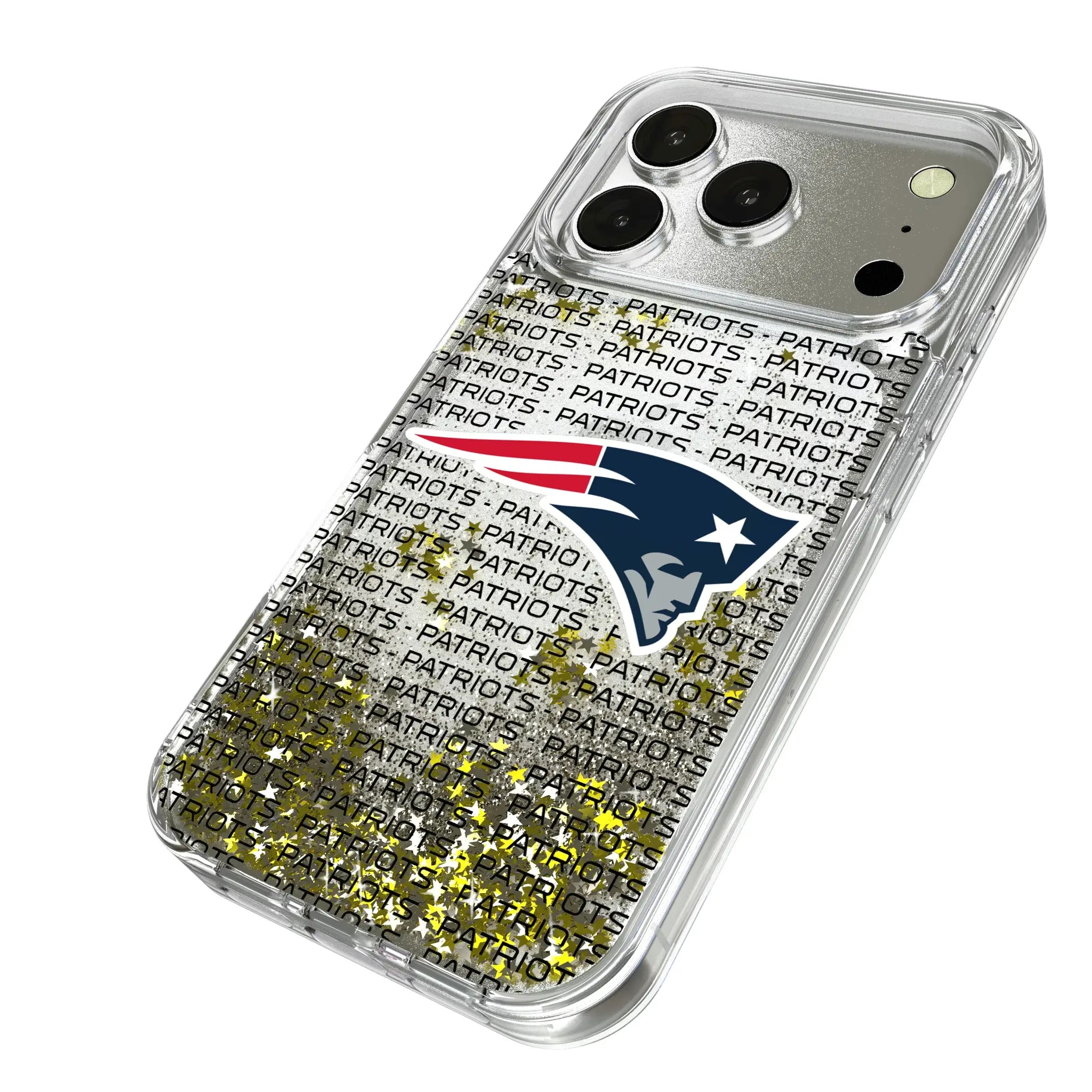 New England Patriots Text Backdrop iPhone Glitter Phone Case for Apple iPhone - Isometric View