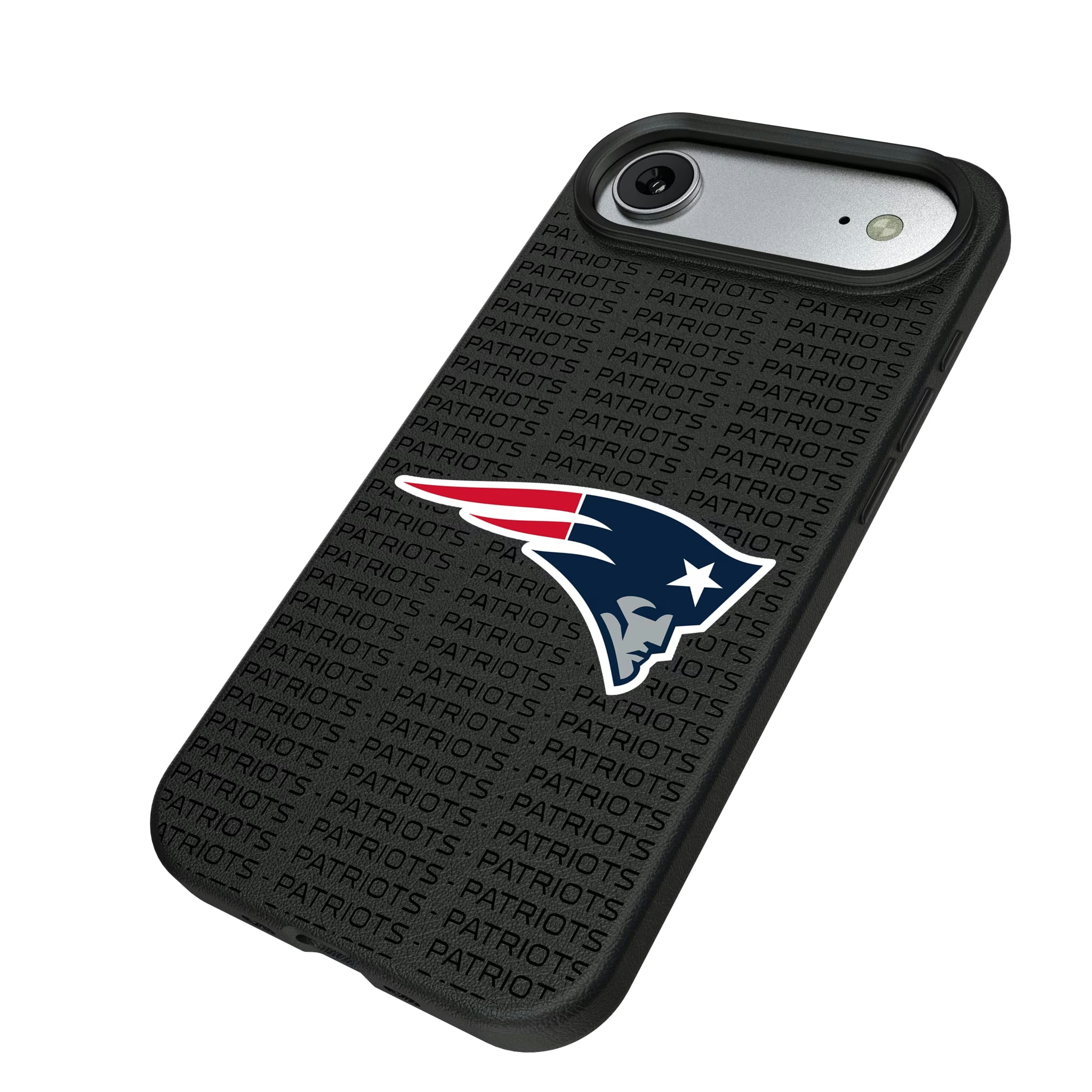 New England Patriots Text Backdrop iPhone MagSafe Compatible Phone Case for Apple iPhone - Isometric View#Device_iPhone Air