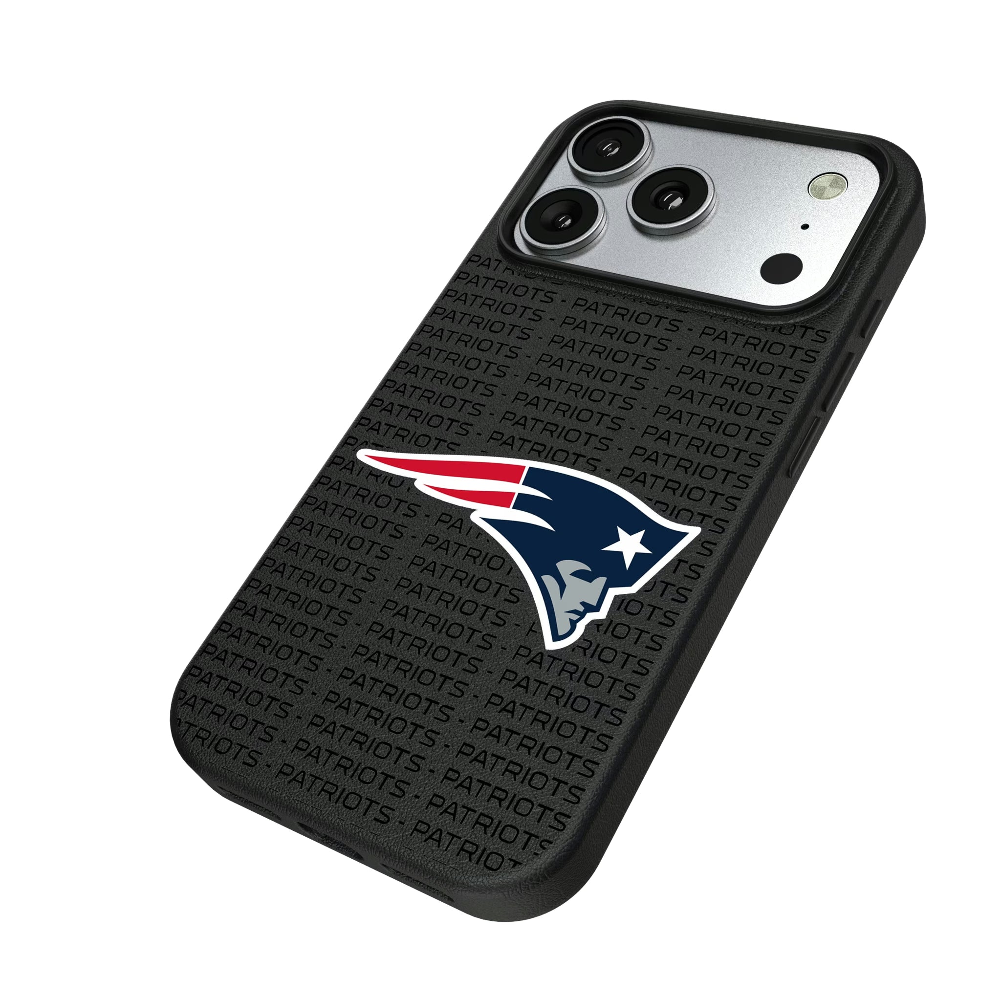 New England Patriots Text Backdrop iPhone MagSafe Compatible Phone Case for Apple iPhone - Isometric View#Device_iPhone 17 Pro