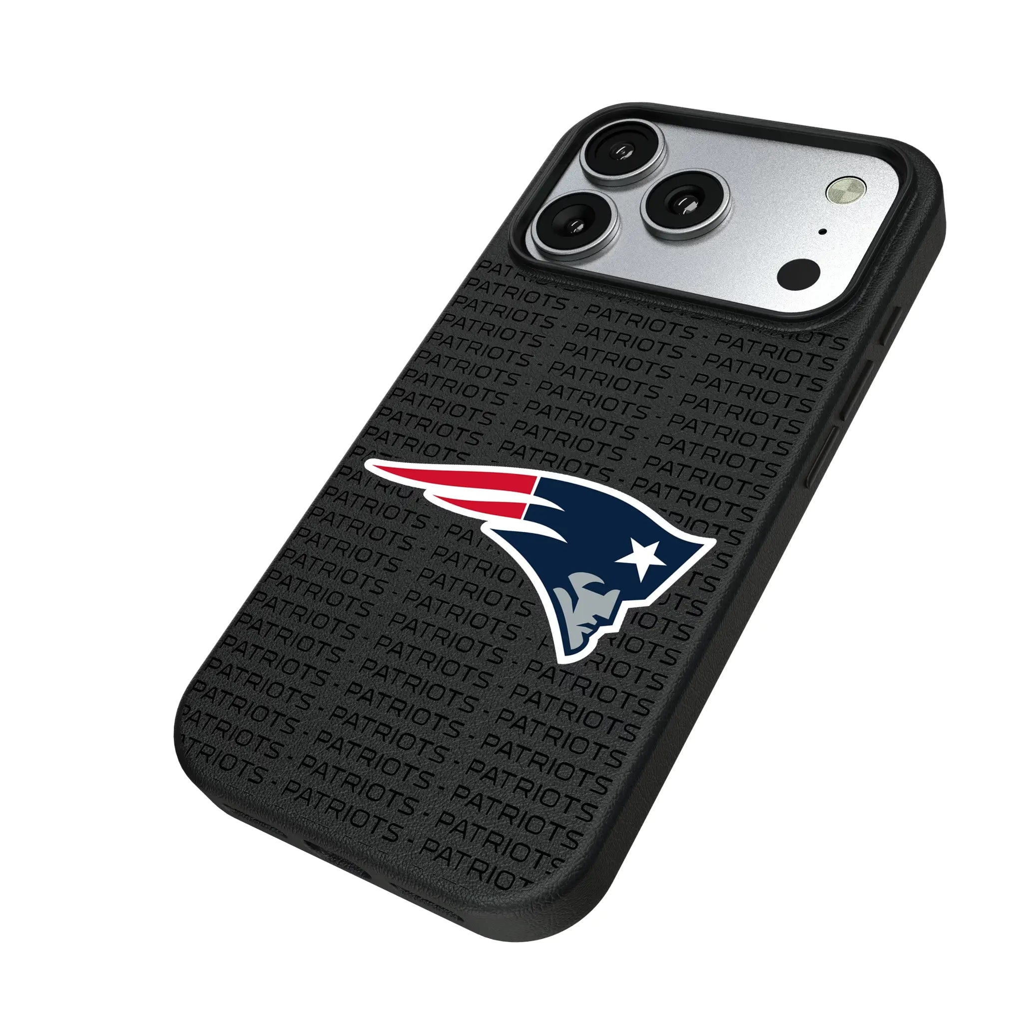 New England Patriots Text Backdrop iPhone MagSafe Compatible Phone Case for Apple iPhone - Isometric View#Device_iPhone 17 Pro