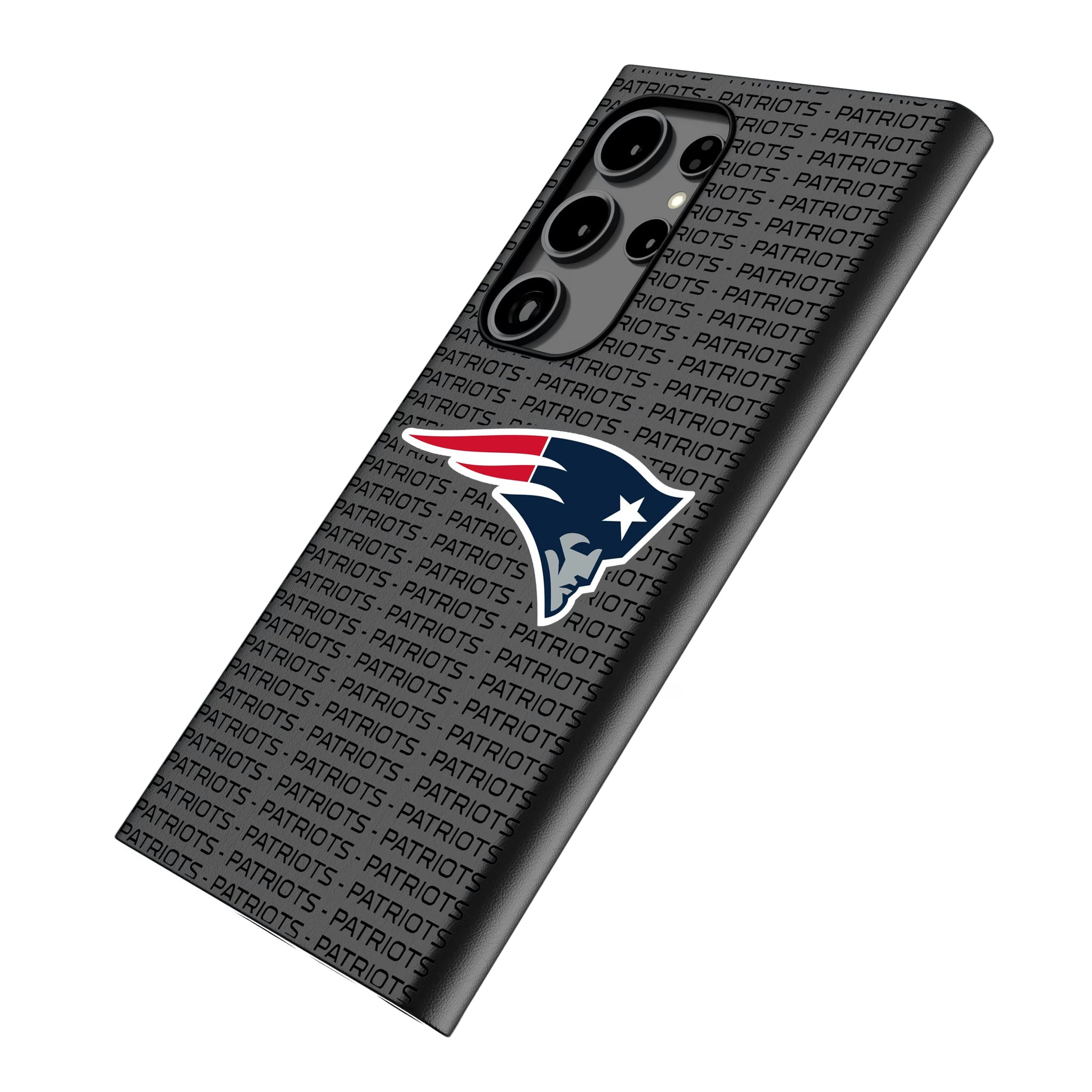 New England Patriots Text Backdrop Galaxy MagSafe Compatible Phone Case for Samsung Galaxy - Isometric View