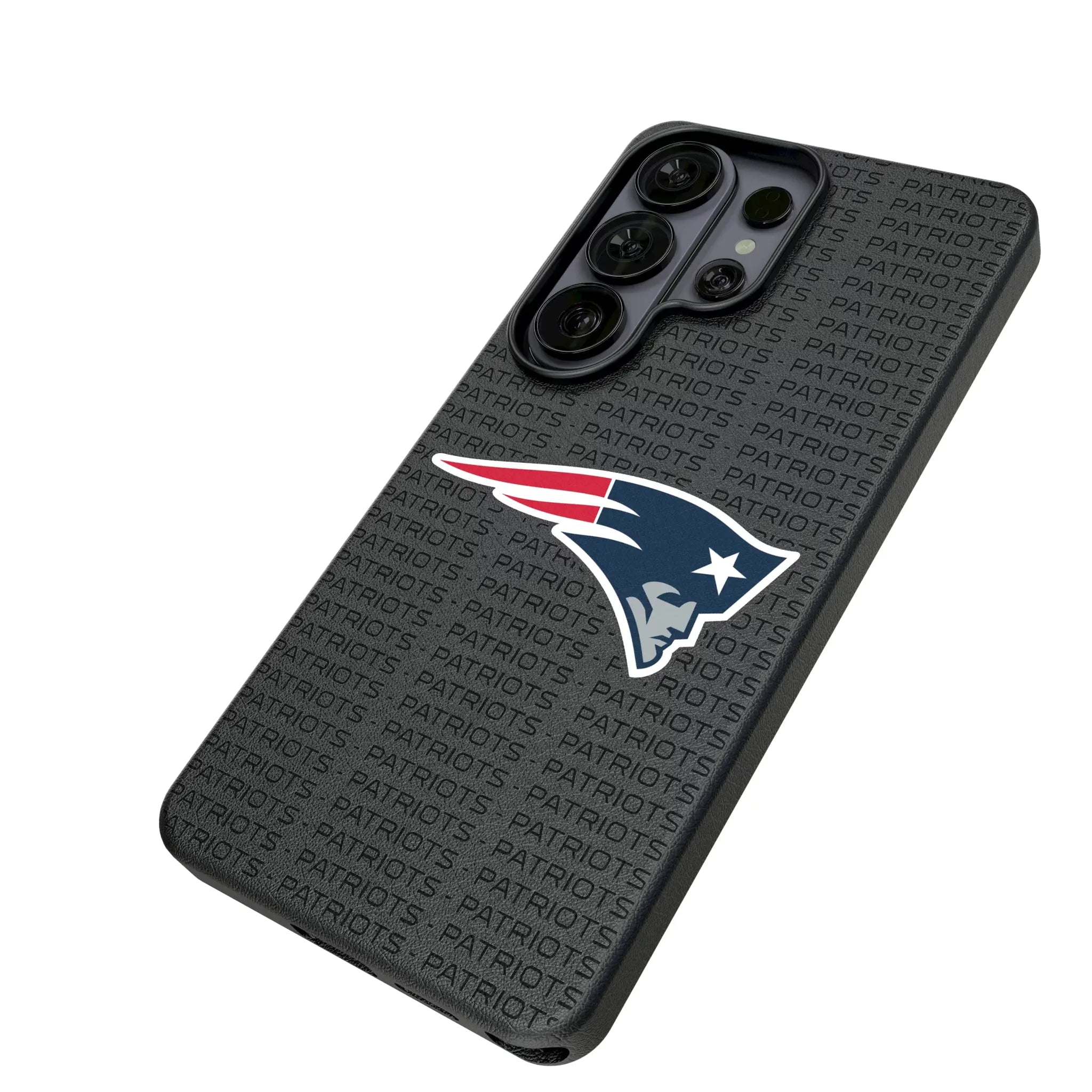 New England Patriots Text Backdrop Galaxy MagSafe Compatible Phone Case for Samsung Galaxy - Isometric View#Device_Galaxy S26 Ultra