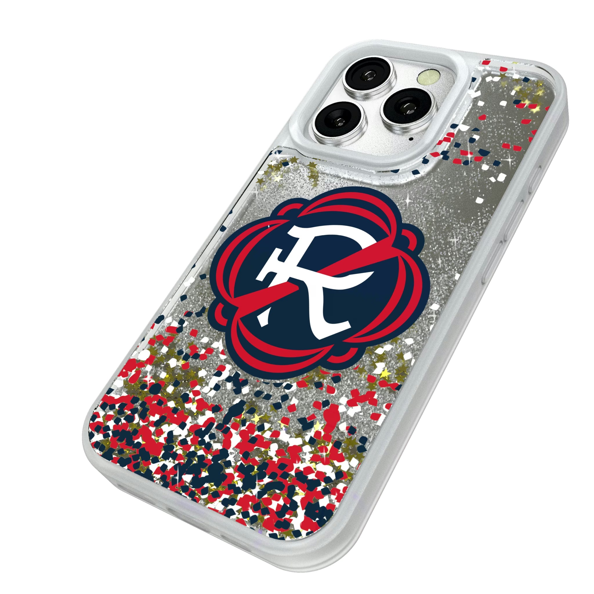 New England Revolution Confetti iPhone Glitter Phone Case for Apple iPhone - Isometric View#Device_iPhone 16 Pro