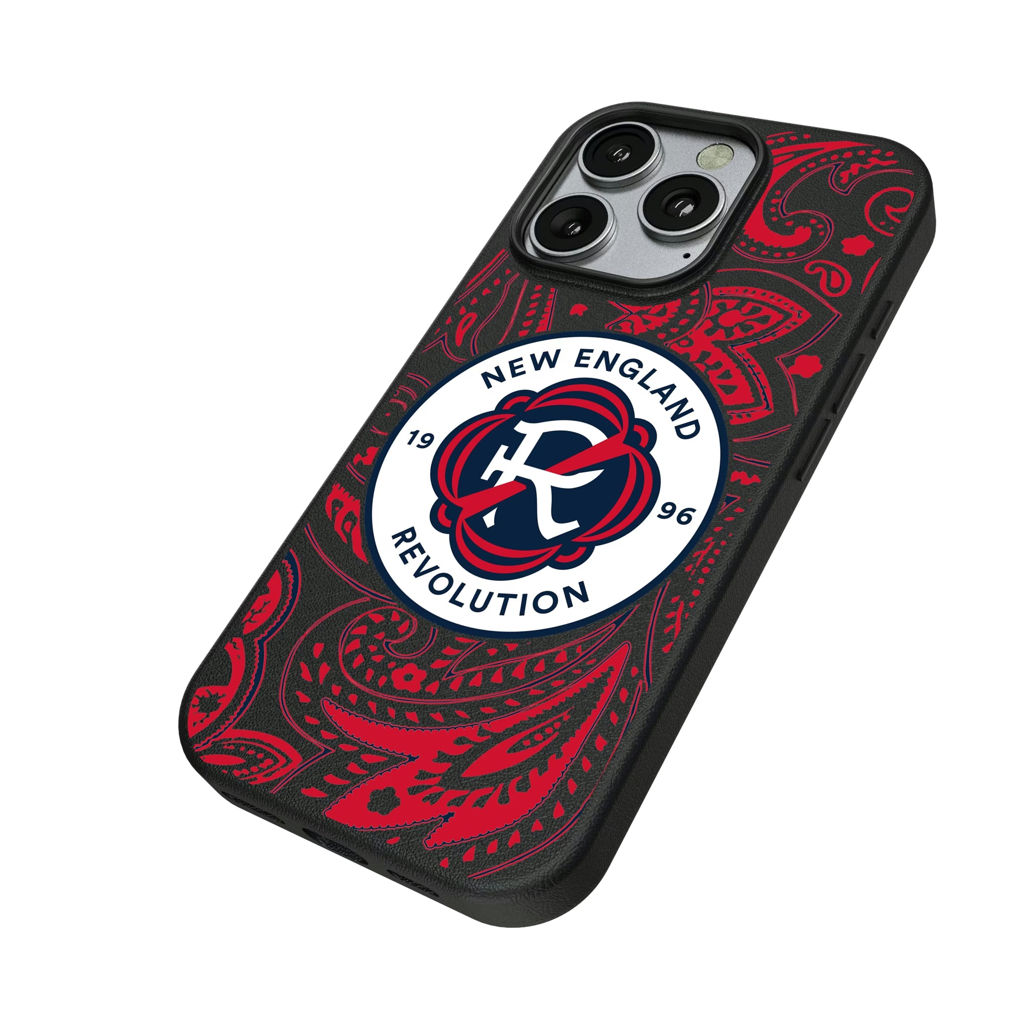 New England Revolution Paisley iPhone MagSafe Compatible Phone Case for Apple iPhone - Isometric View