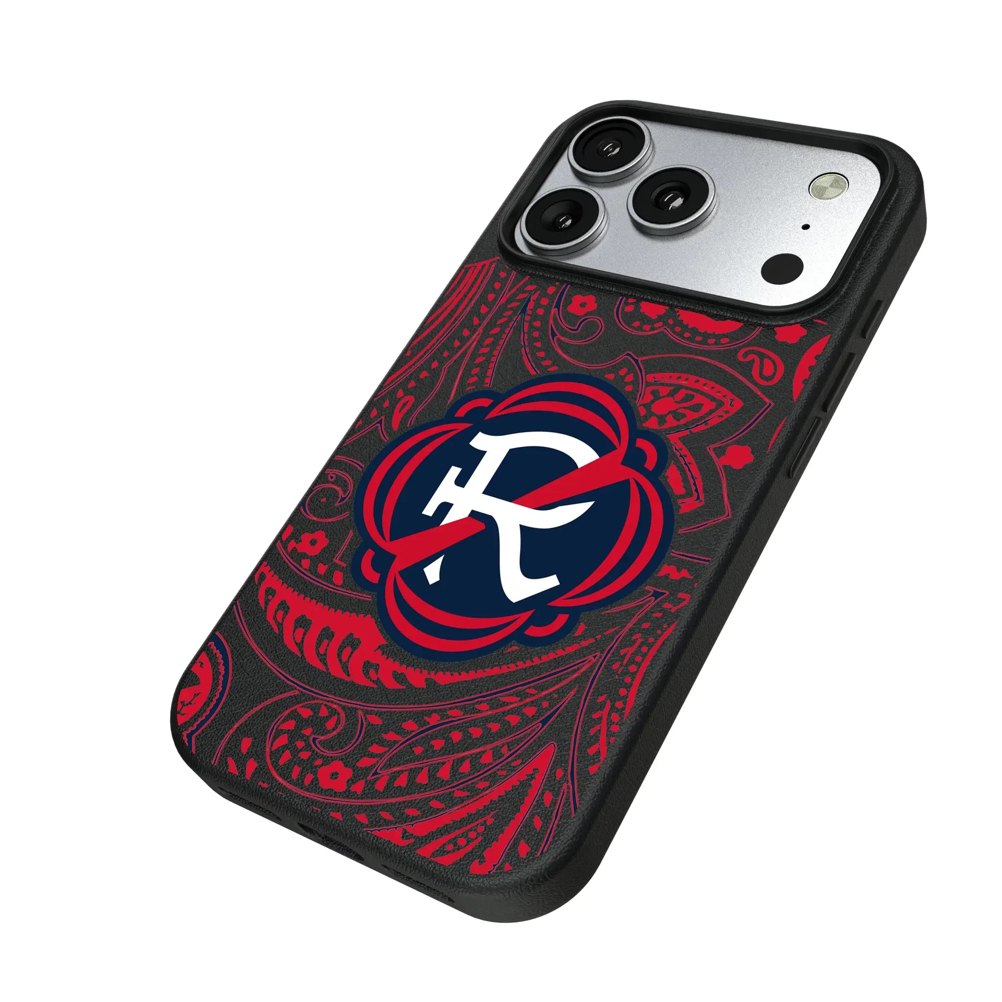New England Revolution Paisley iPhone MagSafe Compatible Phone Case for Apple iPhone - Isometric View#Device_iPhone 17 Pro