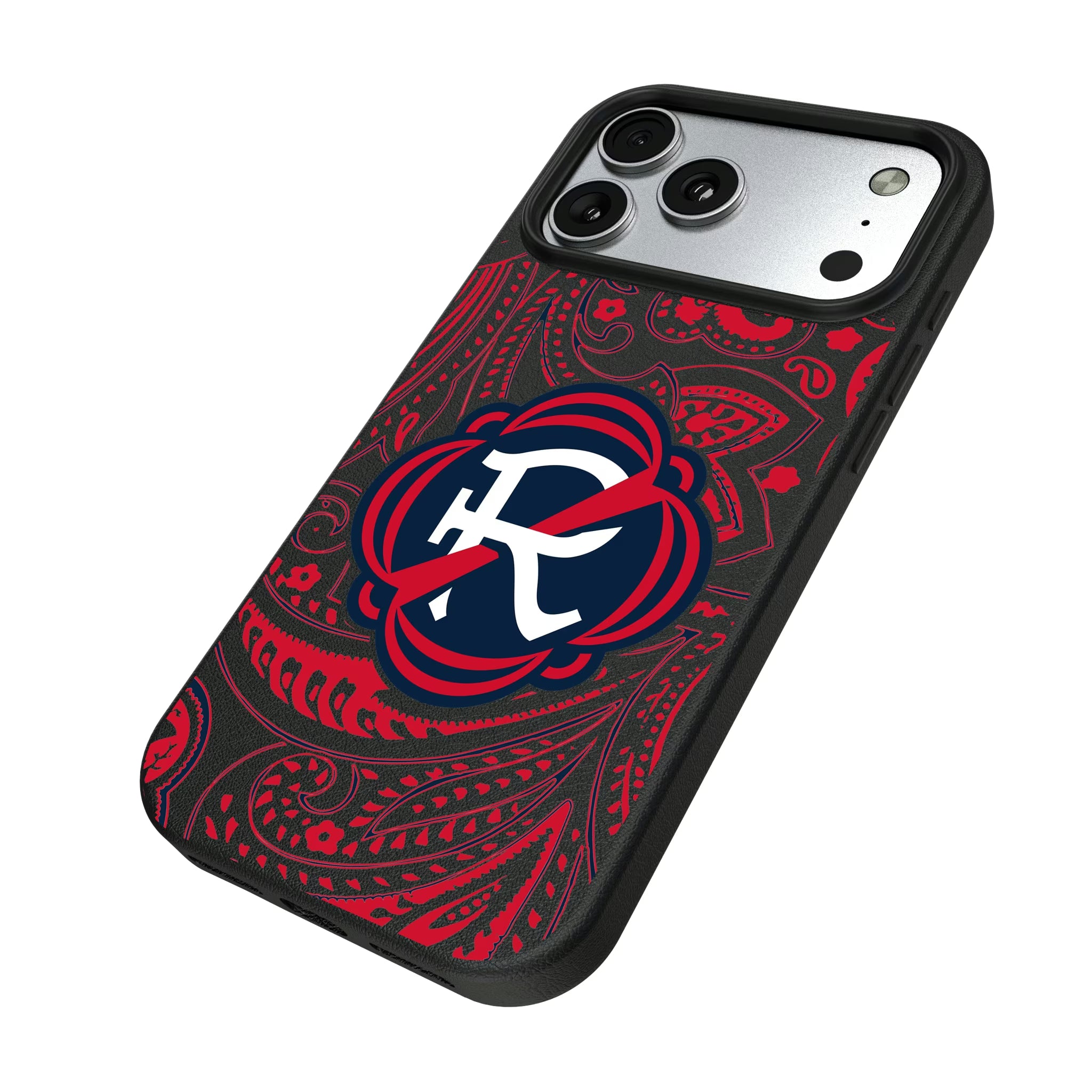 New England Revolution Paisley iPhone MagSafe Compatible Phone Case for Apple iPhone - Isometric View#Device_iPhone 17 Pro Max