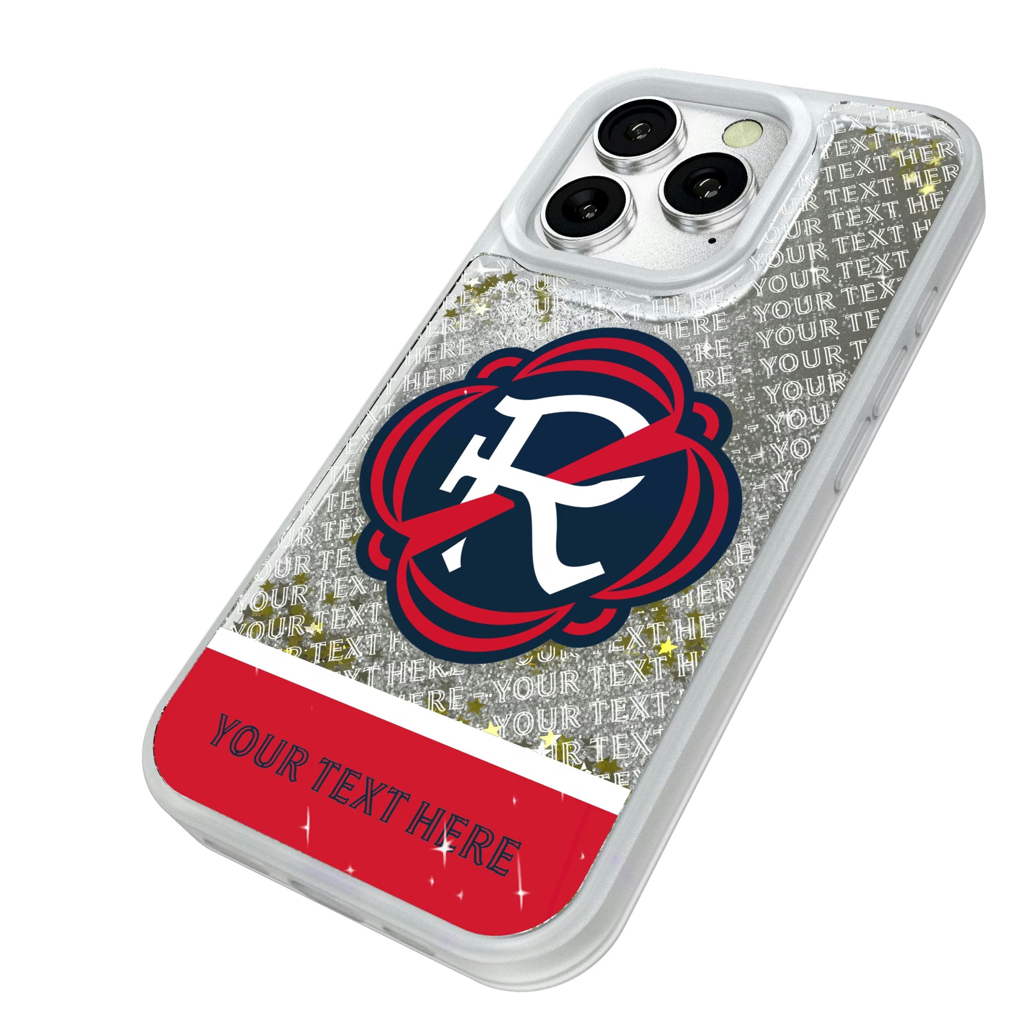 New England Revolution Personalized EndZone Plus iPhone Glitter Phone Case for Apple iPhone - Isometric View#Device_iPhone 16 Pro