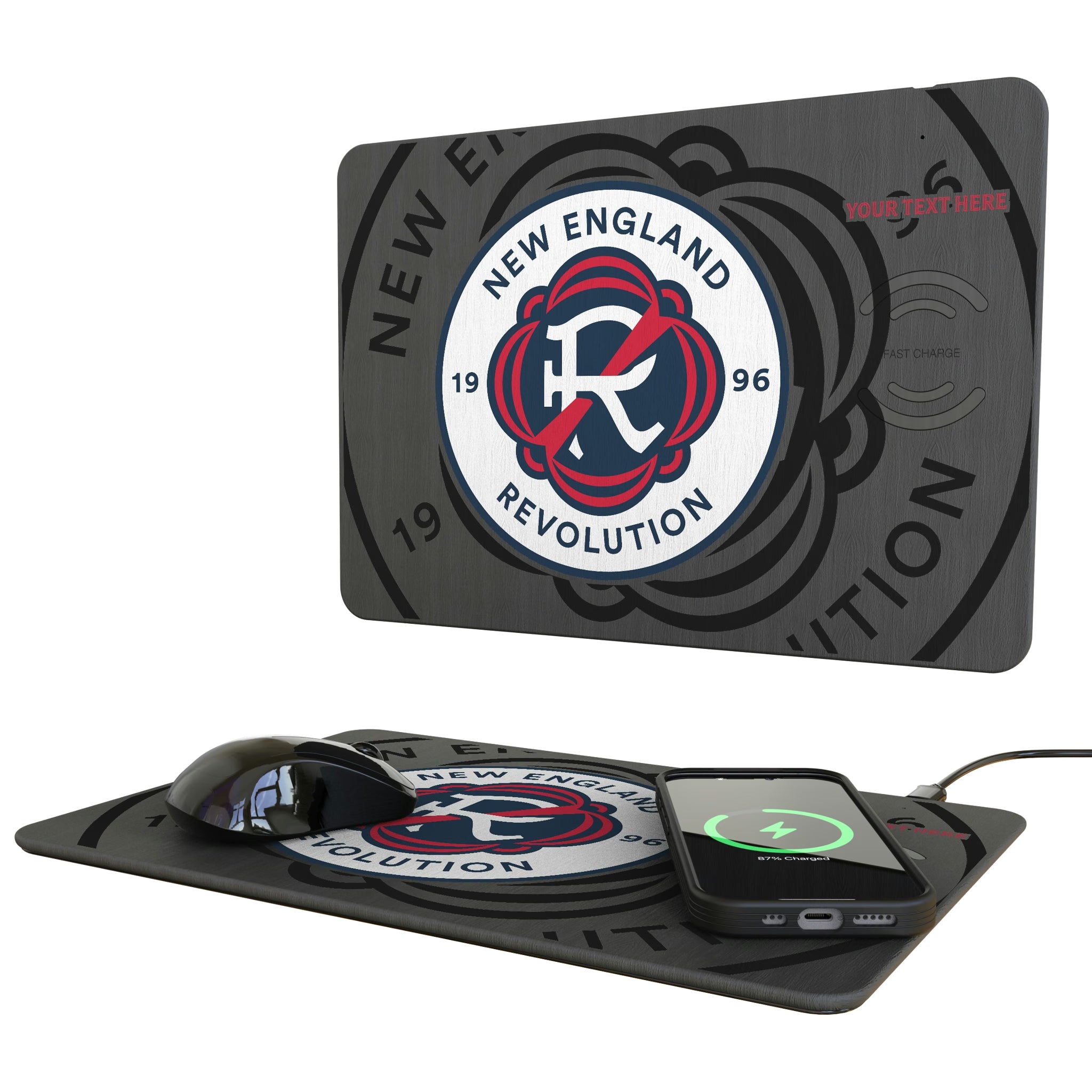 New England Revolution Personalized Tilt 15-Watt Wireless Charger and Mouse Pad
