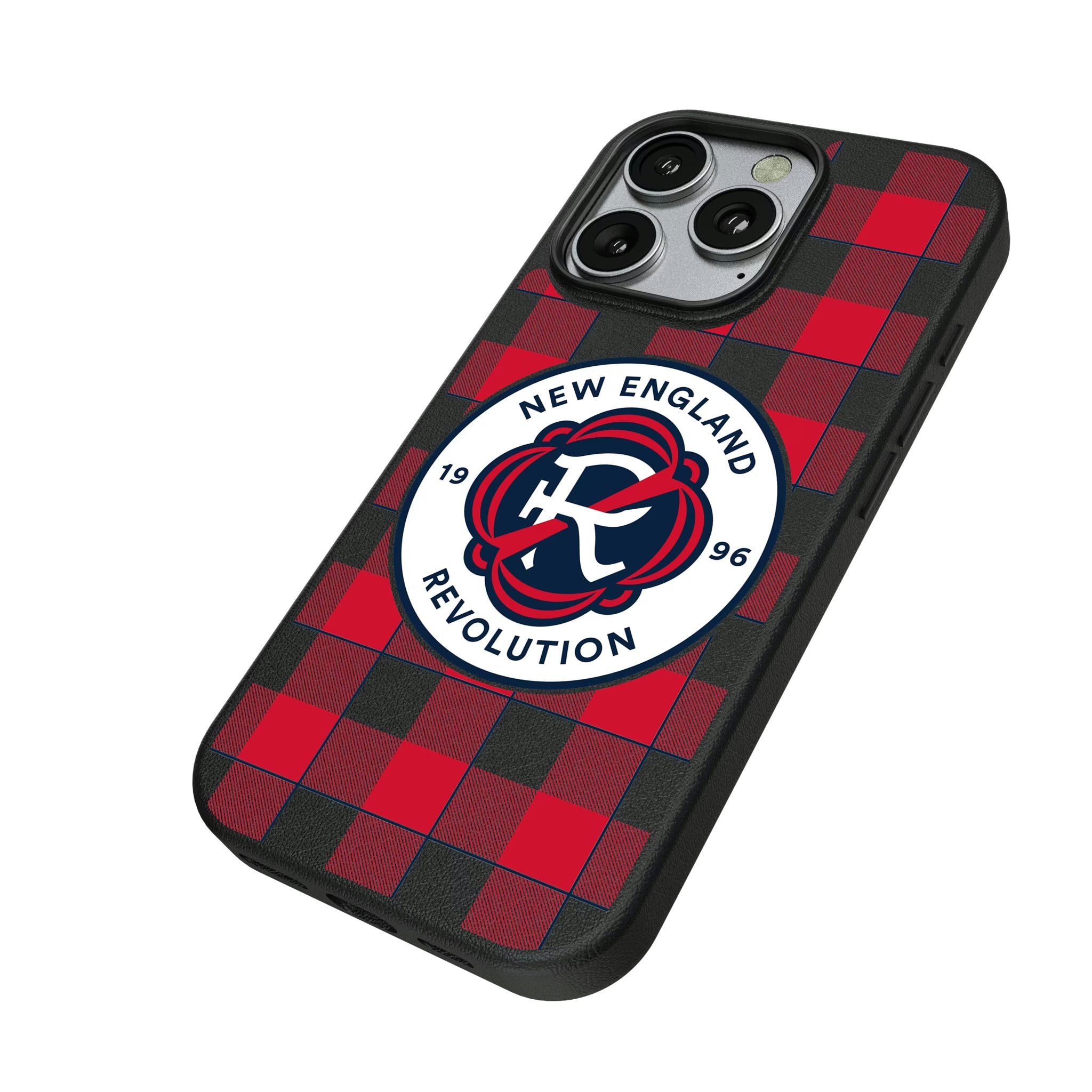 New England Revolution Plaid iPhone MagSafe Compatible Phone Case for Apple iPhone - Isometric View