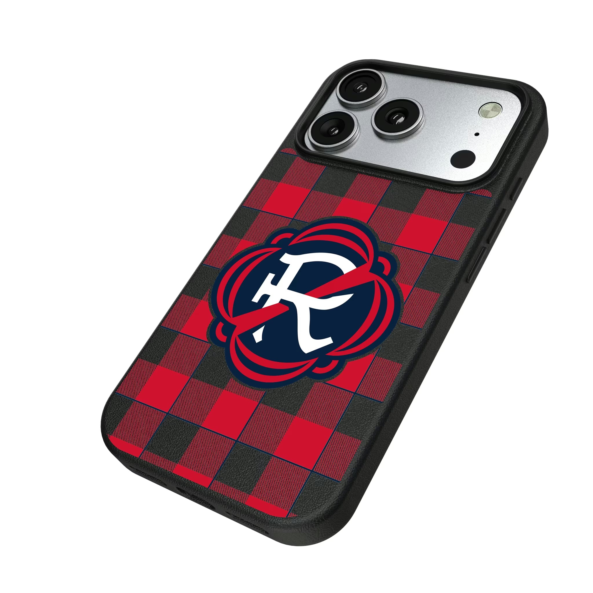 New England Revolution Plaid iPhone MagSafe Compatible Phone Case for Apple iPhone - Isometric View#Device_iPhone 17 Pro