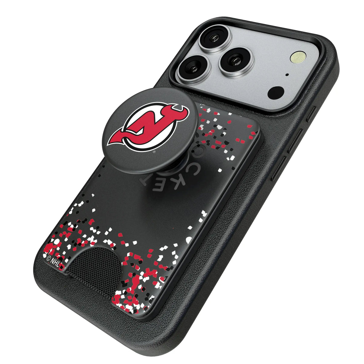 New Jersey Devils Confetti Popsockets Wallet Magnetic - Isometric View