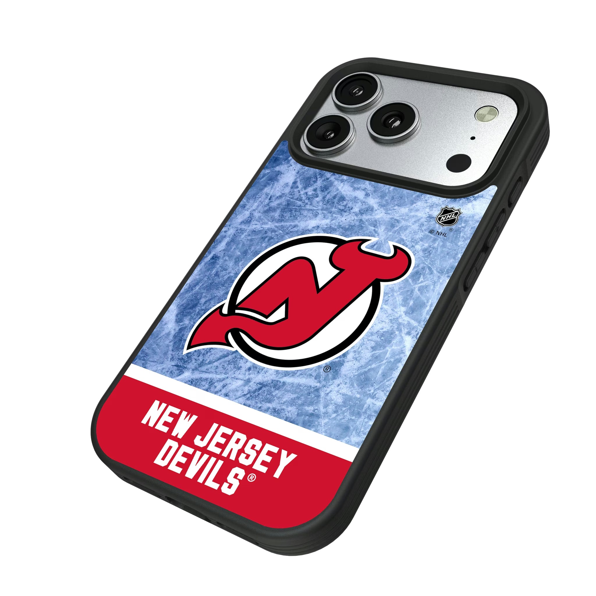 New Jersey Devils Ice Wordmark iPhone Bump Phone Case for Apple iPhone - Isometric View#Device_iPhone 17 Pro
