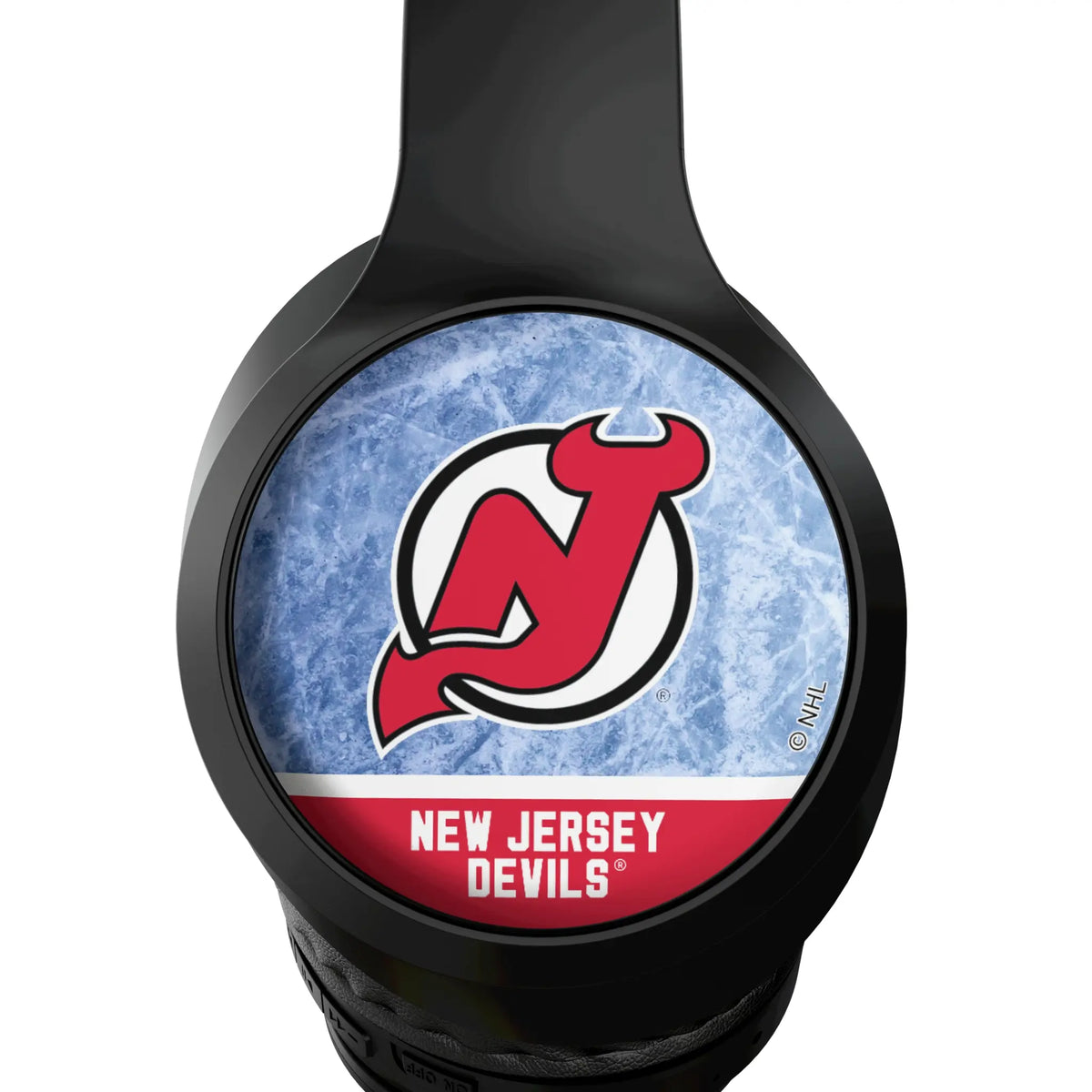 New Jersey Devils Ice Wordmark Wireless Over-Ear Headphones With Case - Detail