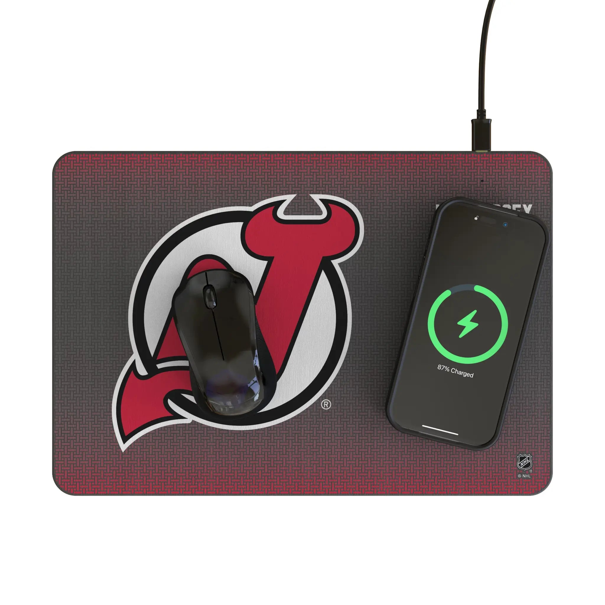 New Jersey Devils Linen 15-Watt Wireless Charger and Mouse Pad - Lifestyle
