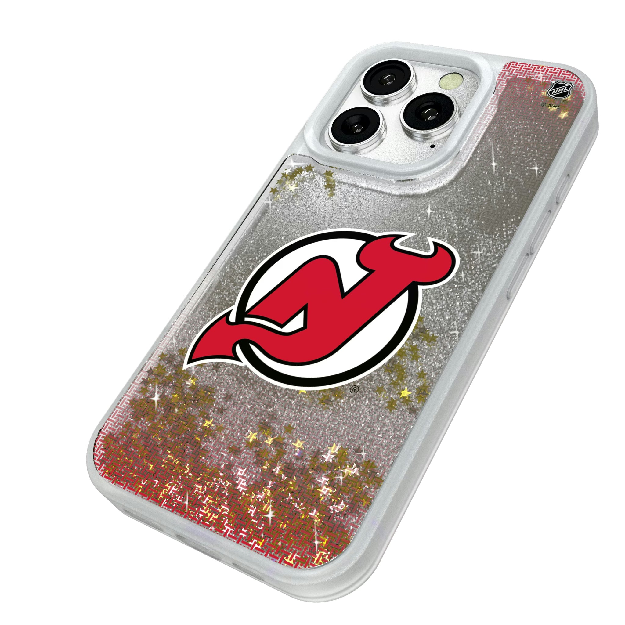 New Jersey Devils Linen iPhone Glitter Phone Case for Apple iPhone - Isometric View#Device_iPhone 16 Pro