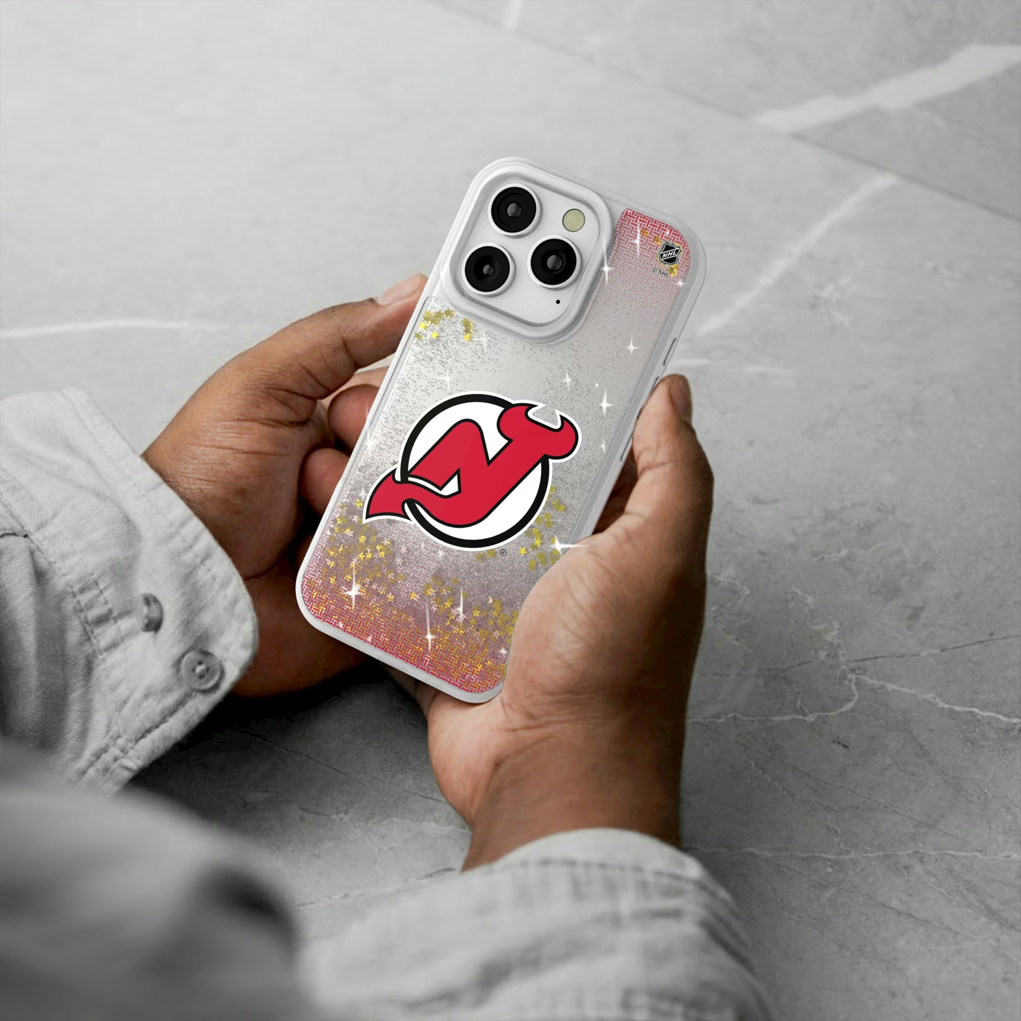 New Jersey Devils Linen iPhone Glitter Phone Case for Apple iPhone - Lifestyle#Device_iPhone 16 Pro