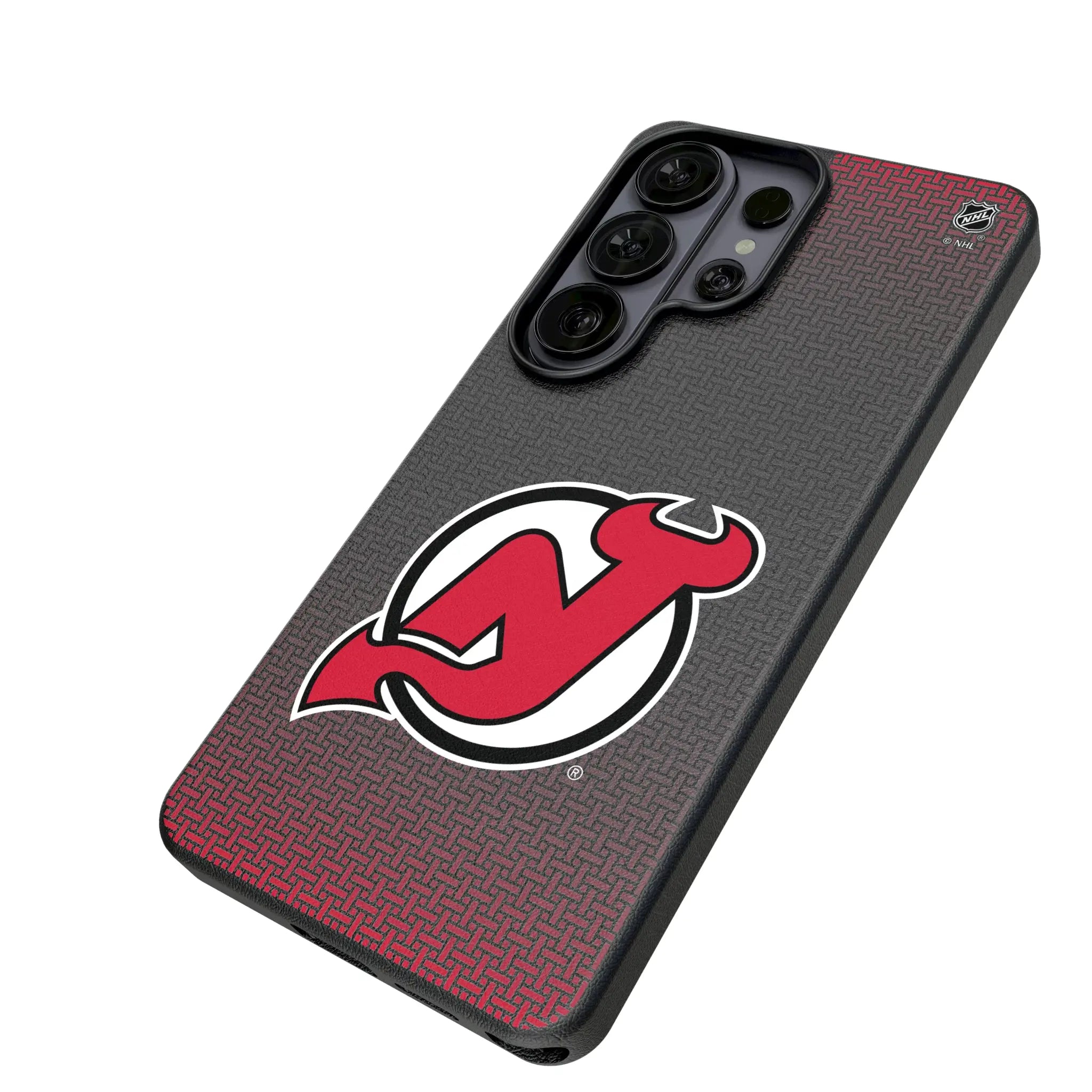 New Jersey Devils Linen Galaxy MagSafe Compatible Phone Case for Samsung Galaxy - Isometric View#Device_Galaxy S26 Ultra