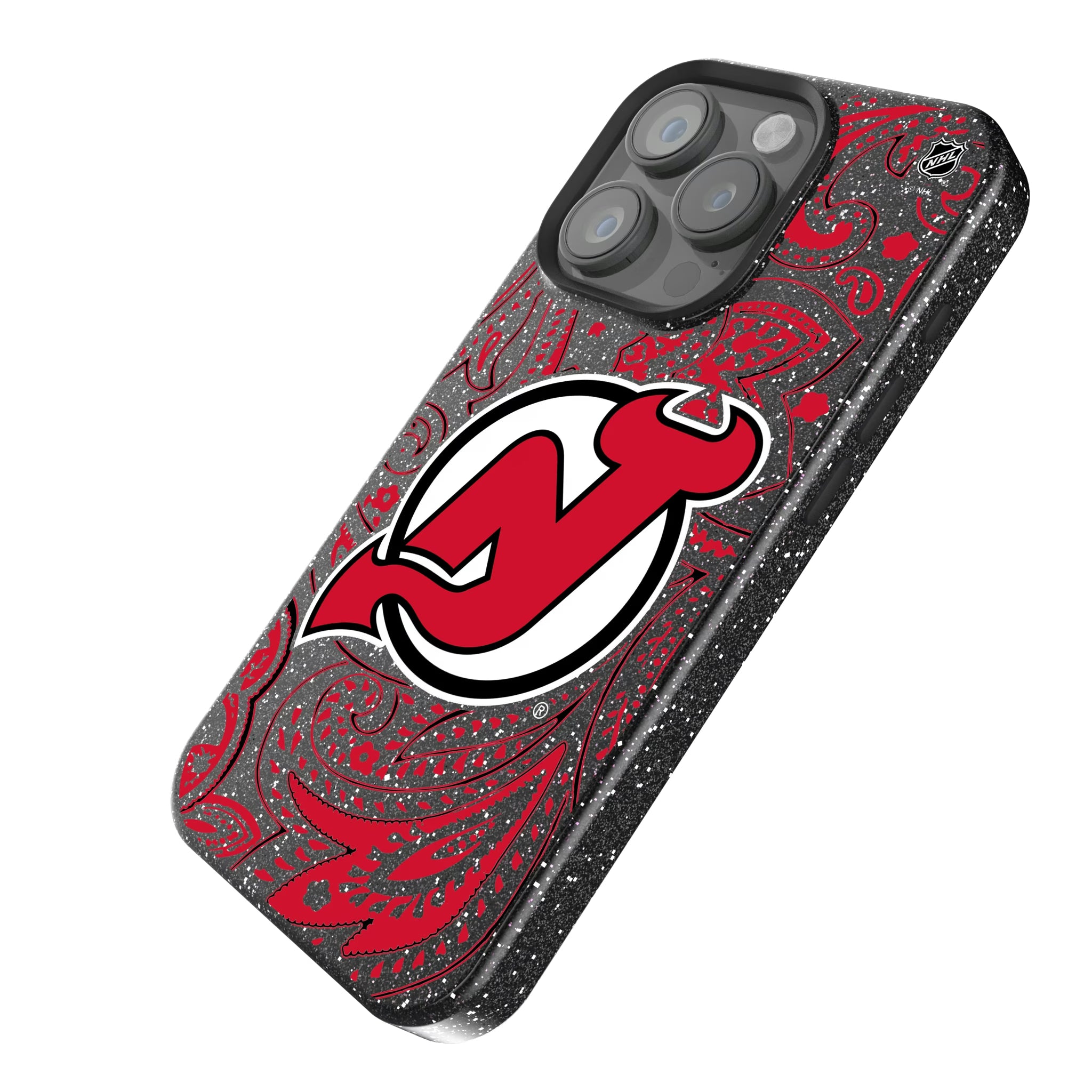 New Jersey Devils Paisley iPhone Bling Phone Case for Apple iPhone - Isometric View