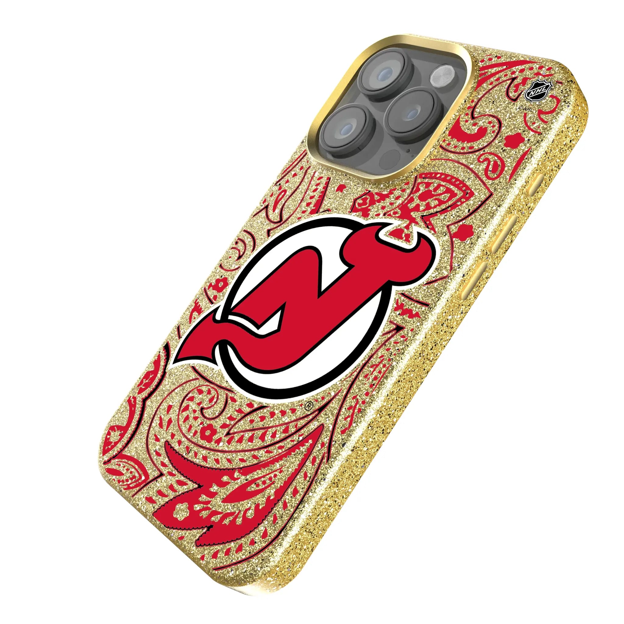 New Jersey Devils Paisley iPhone Bling Phone Case for Apple iPhone - Isometric View