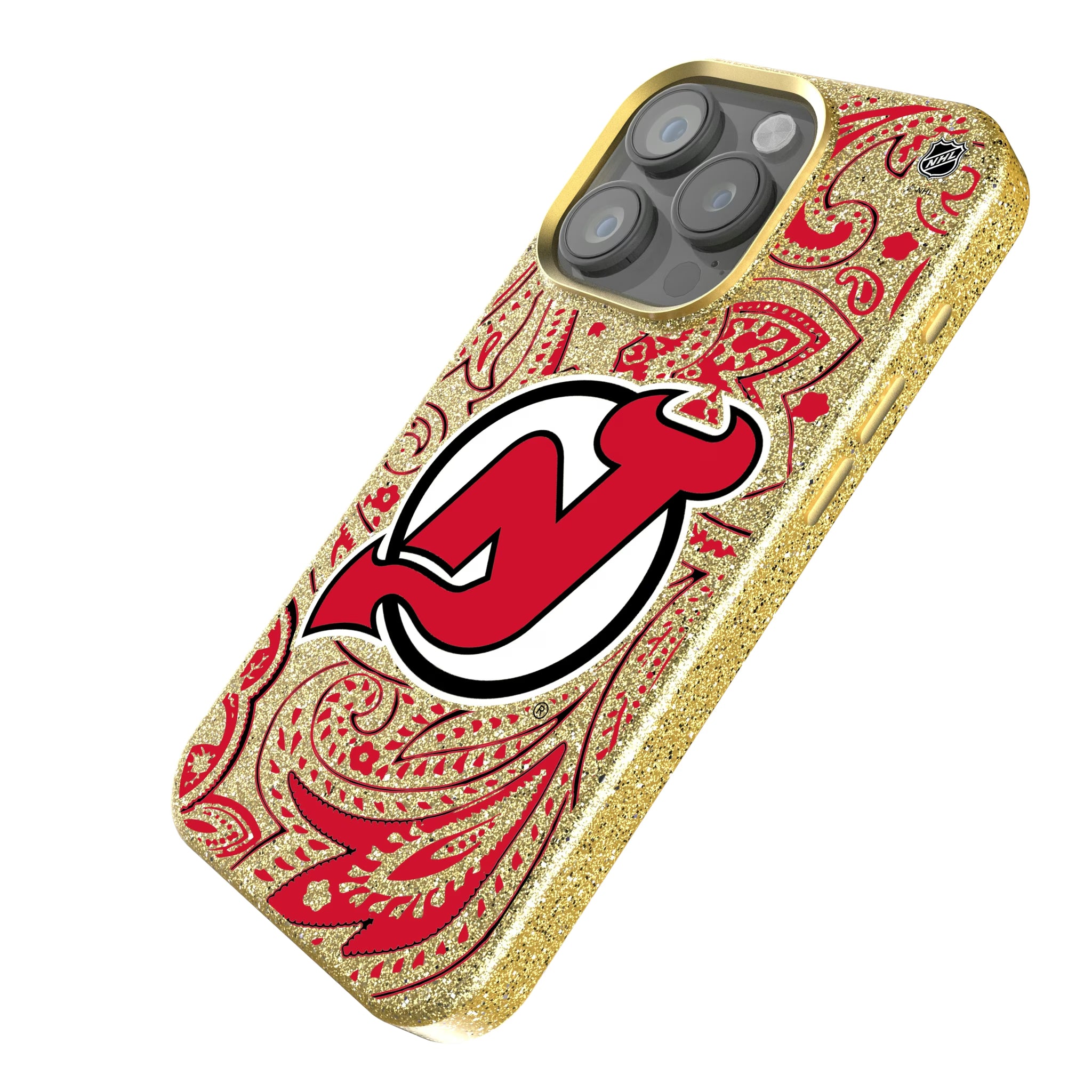 New Jersey Devils Paisley iPhone Bling Phone Case for Apple iPhone - Isometric View