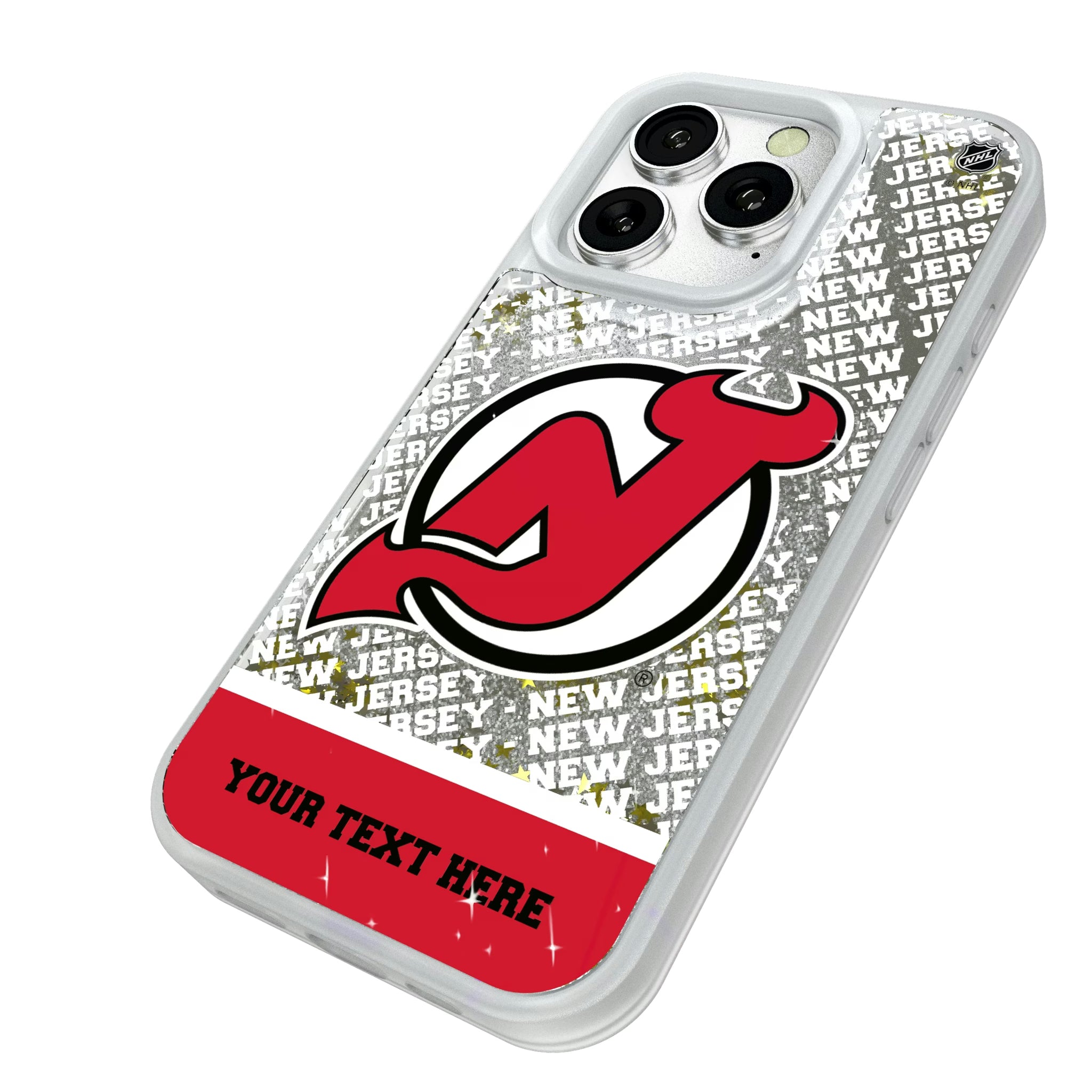 New Jersey Devils Personalized EndZone Plus iPhone Glitter Phone Case for Apple iPhone - Isometric View#Device_iPhone 16 Pro
