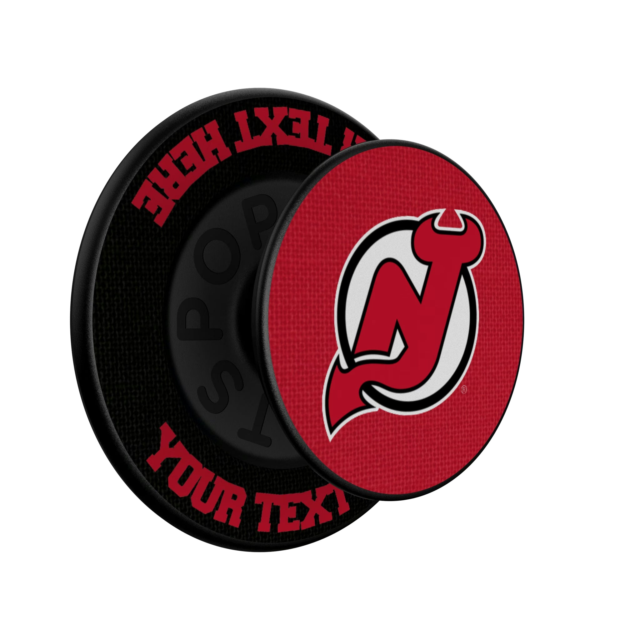 New Jersey Devils Personalized Endzone Solid Popsockets Round Magnetic - Isometric View