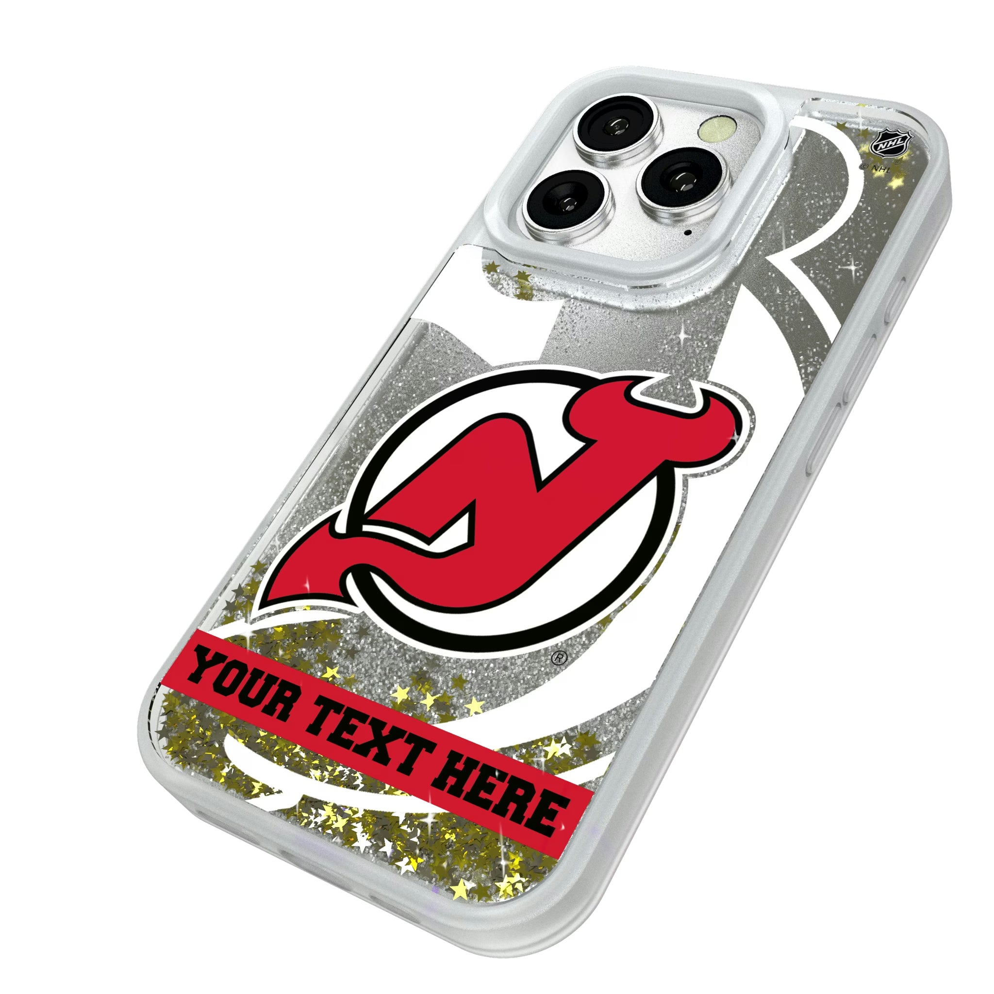New Jersey Devils Personalized Tilt iPhone Glitter Phone Case for Apple iPhone - Isometric View#Device_iPhone 16 Pro