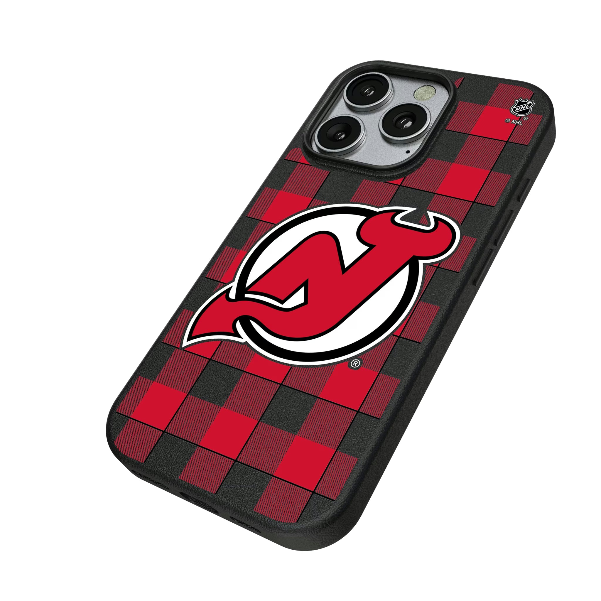 New Jersey Devils Plaid iPhone MagSafe Compatible Phone Case for Apple iPhone - Isometric View
