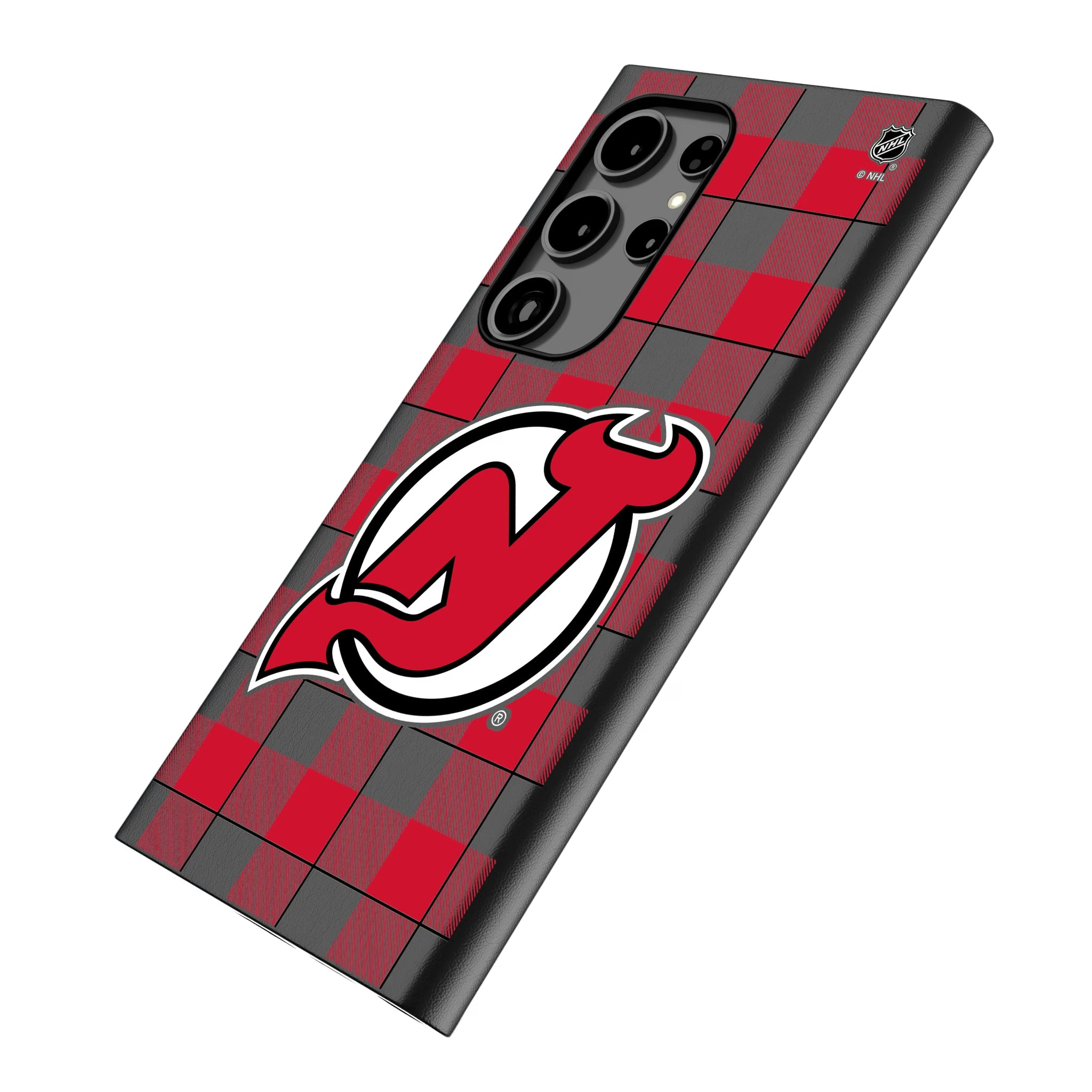 New Jersey Devils Plaid Galaxy MagSafe Compatible Phone Case for Samsung Galaxy - Isometric View