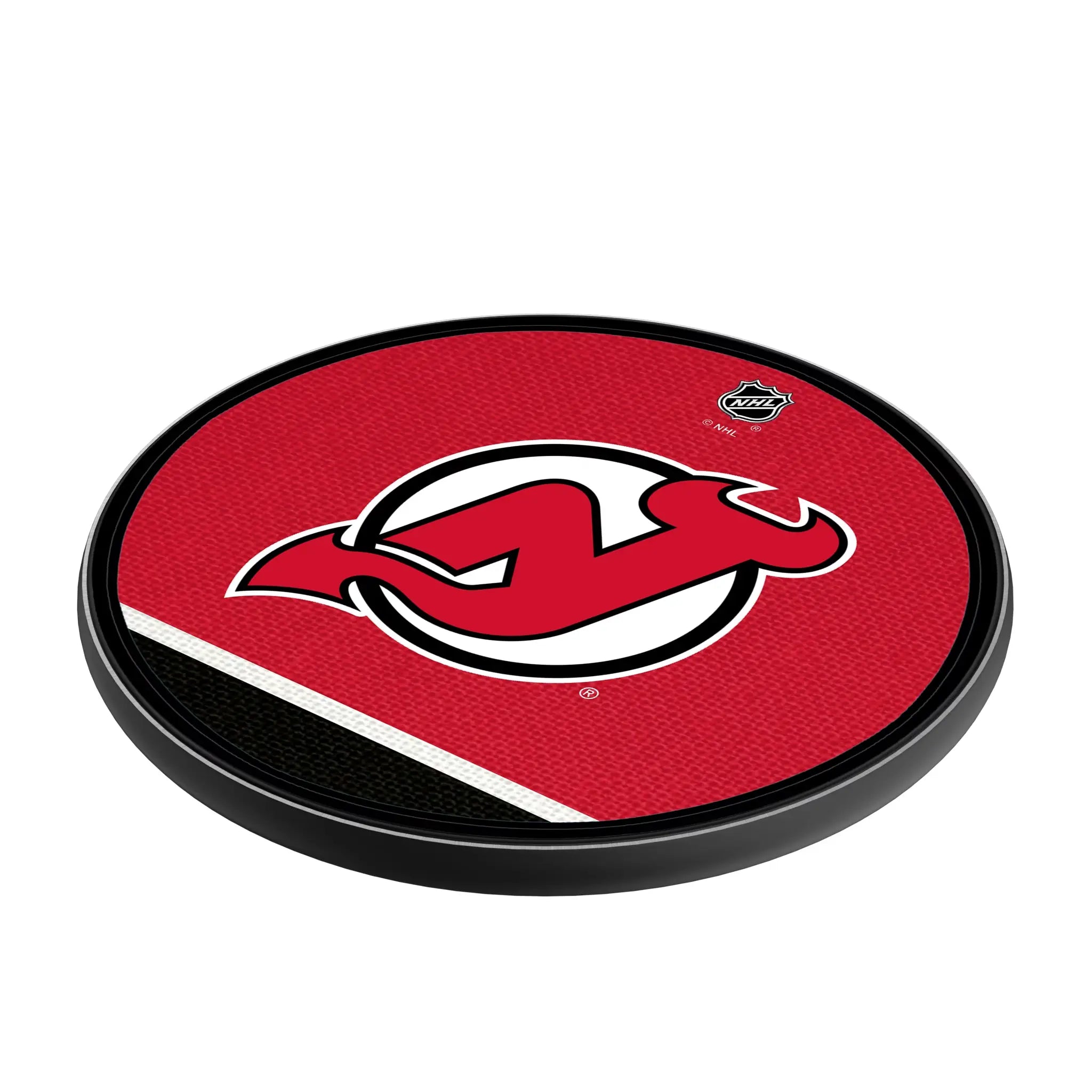 New Jersey Devils Stripe 15-Watt Wireless Charger - Isometric View