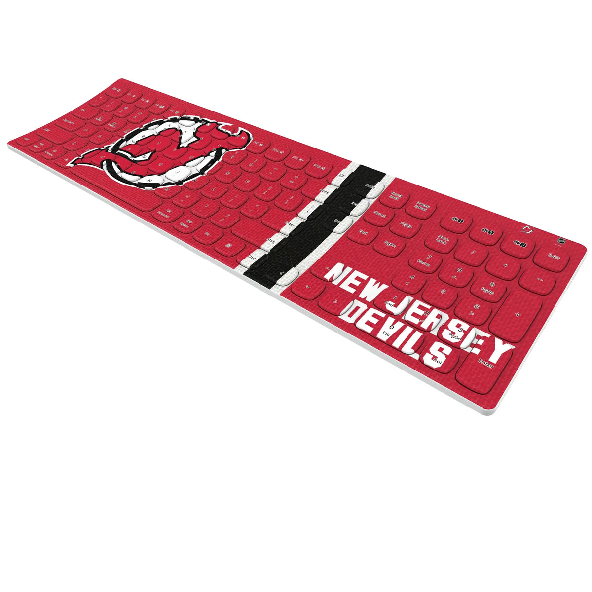 New Jersey Devils Stripe KKB605 Curved Wireless Keyboard - Isometric View