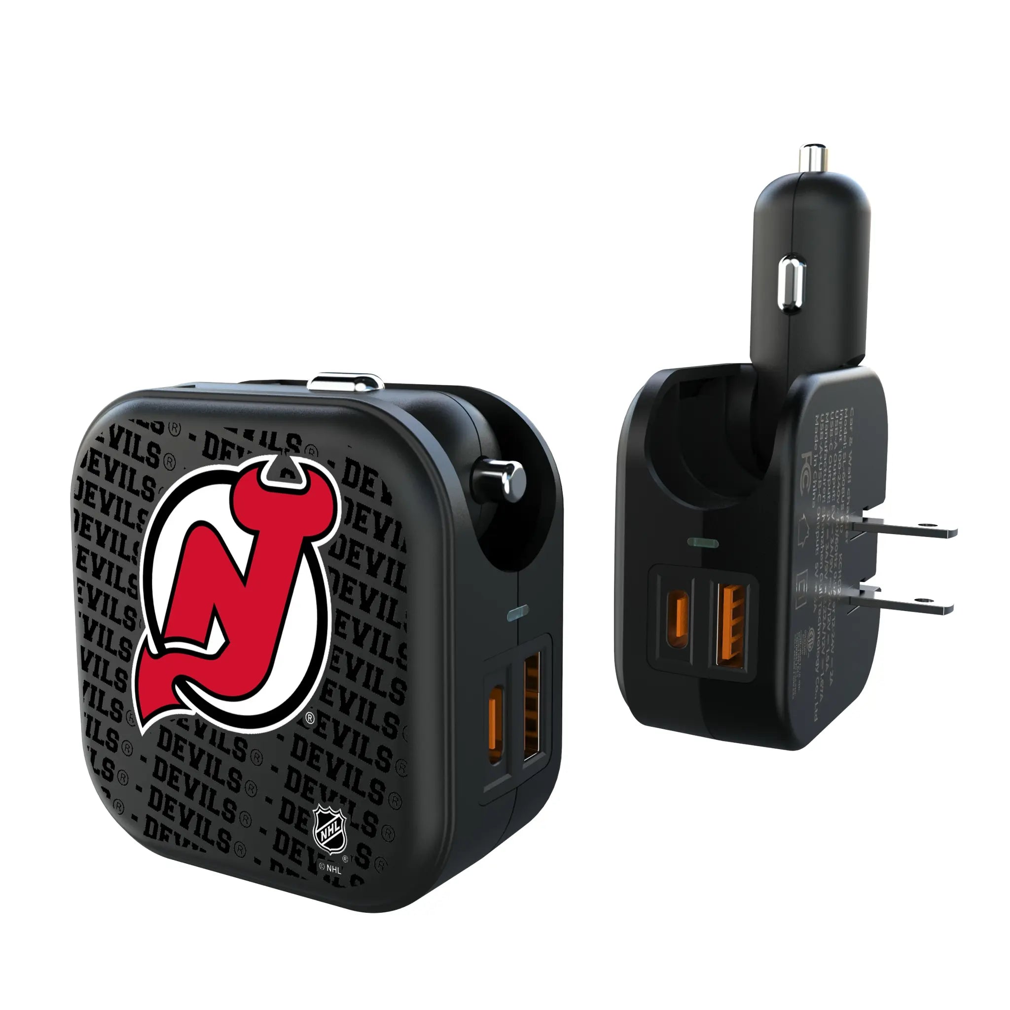 New Jersey Devils Text Backdrop 2 in 1 USB A/C Charger
