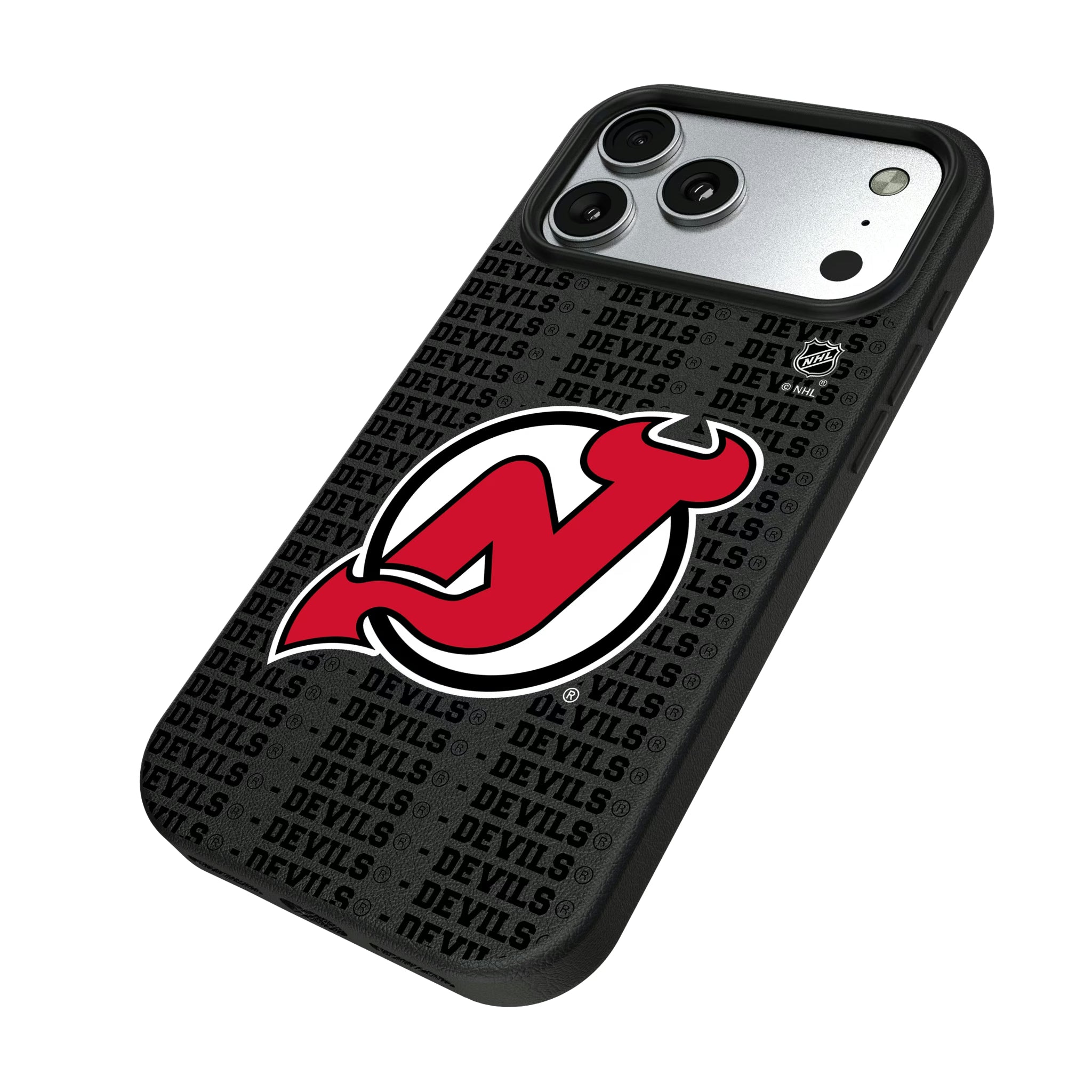 New Jersey Devils Text Backdrop iPhone MagSafe Compatible Phone Case for Apple iPhone - Isometric View#Device_iPhone 17 Pro Max