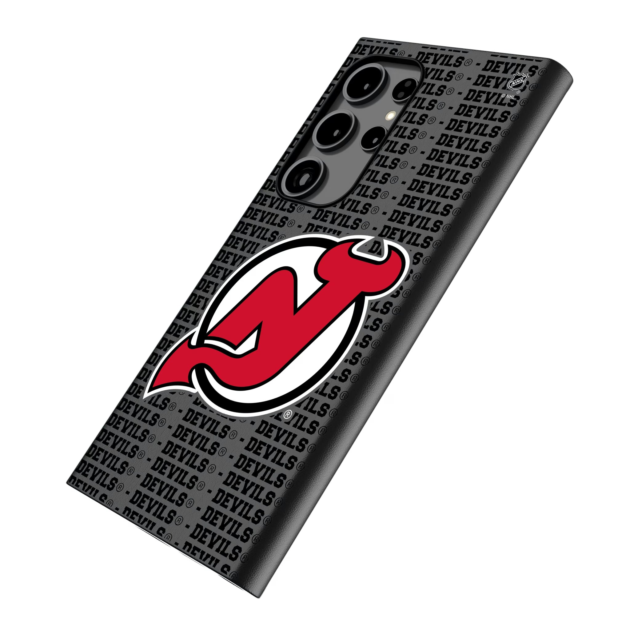 New Jersey Devils Text Backdrop Galaxy MagSafe Compatible Phone Case for Samsung Galaxy - Isometric View