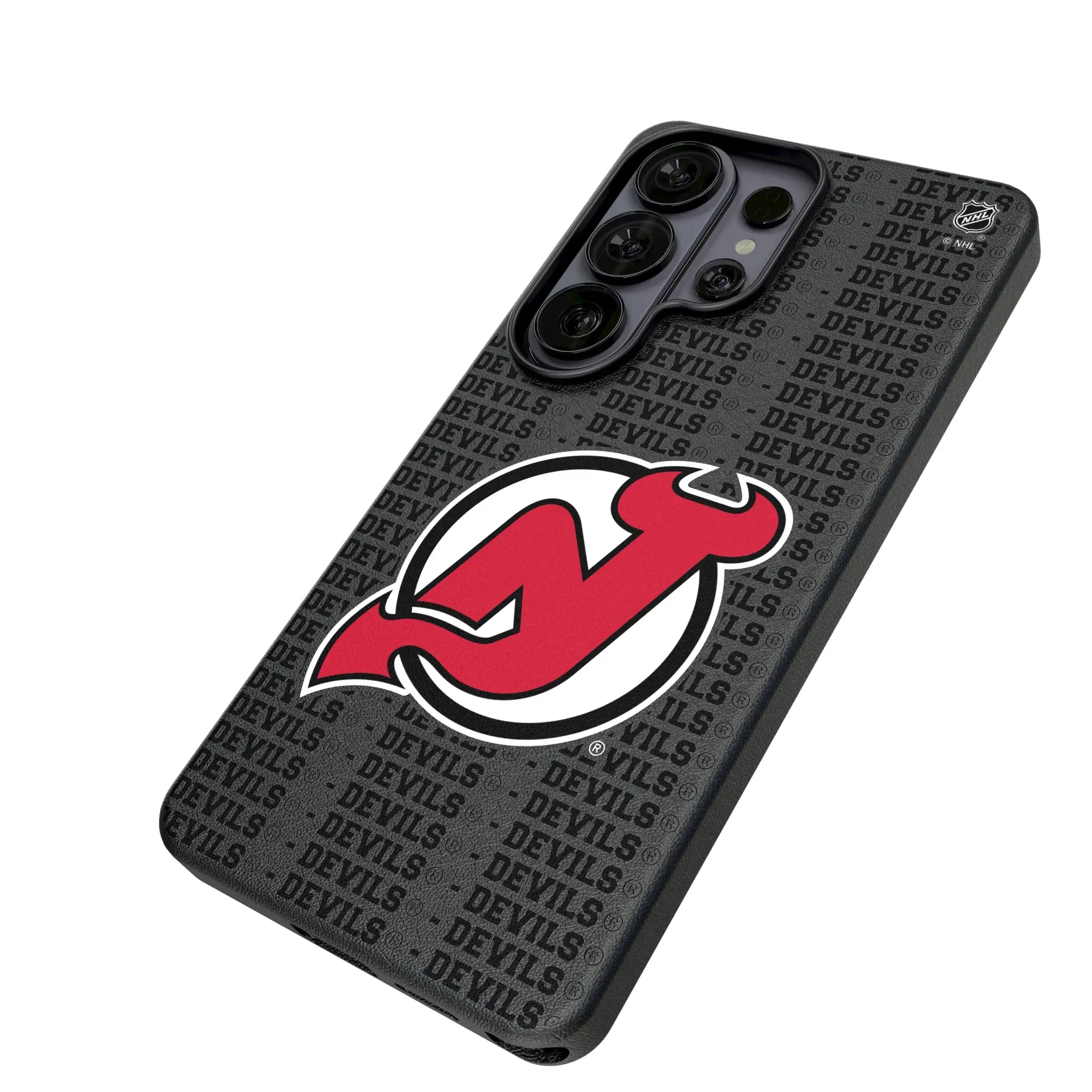 New Jersey Devils Text Backdrop Galaxy MagSafe Compatible Phone Case for Samsung Galaxy - Isometric View#Device_Galaxy S26 Ultra