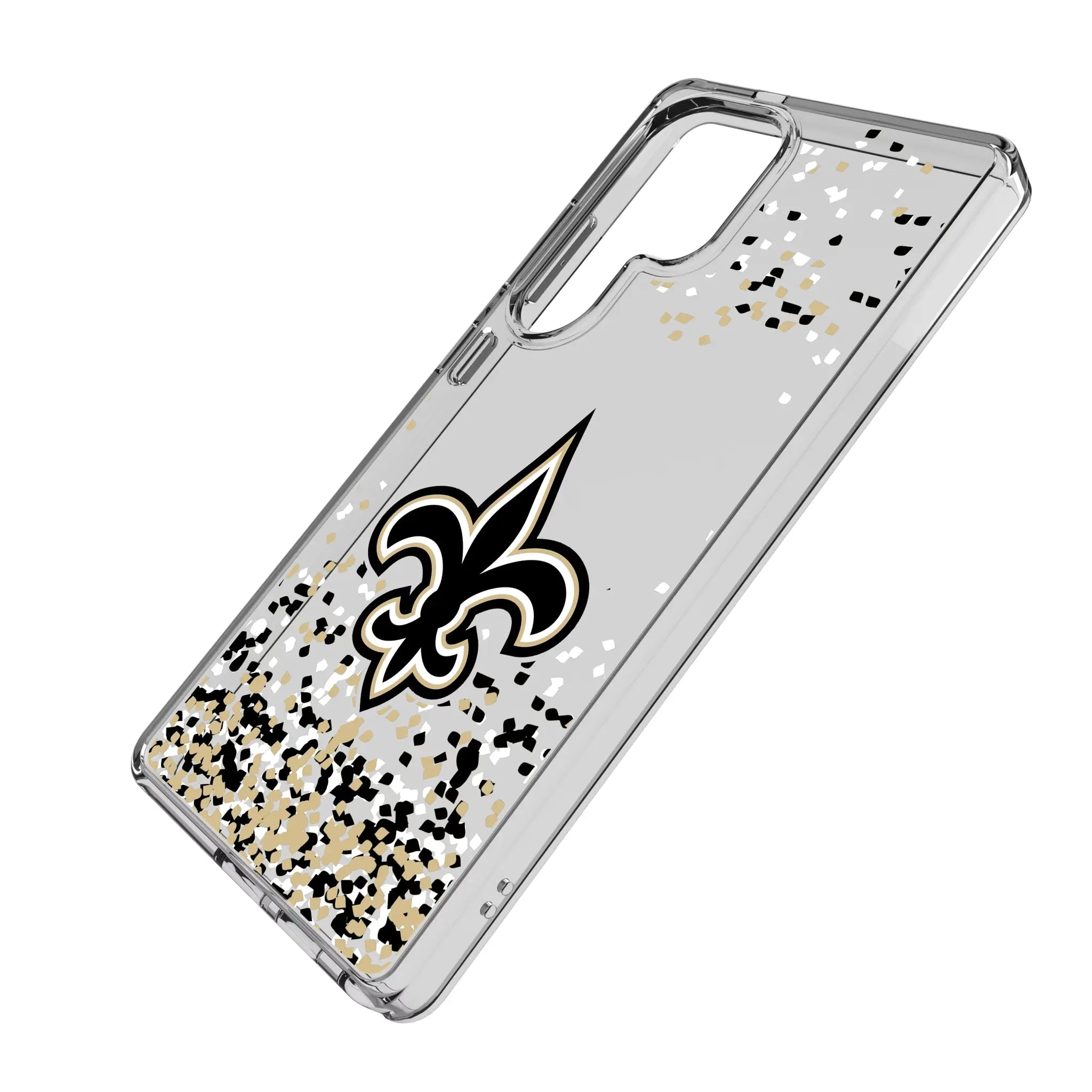 New Orleans Saints Confetti Galaxy Clear Phone Case for Samsung Galaxy - Isometric View#Device_Galaxy S25 Ultra