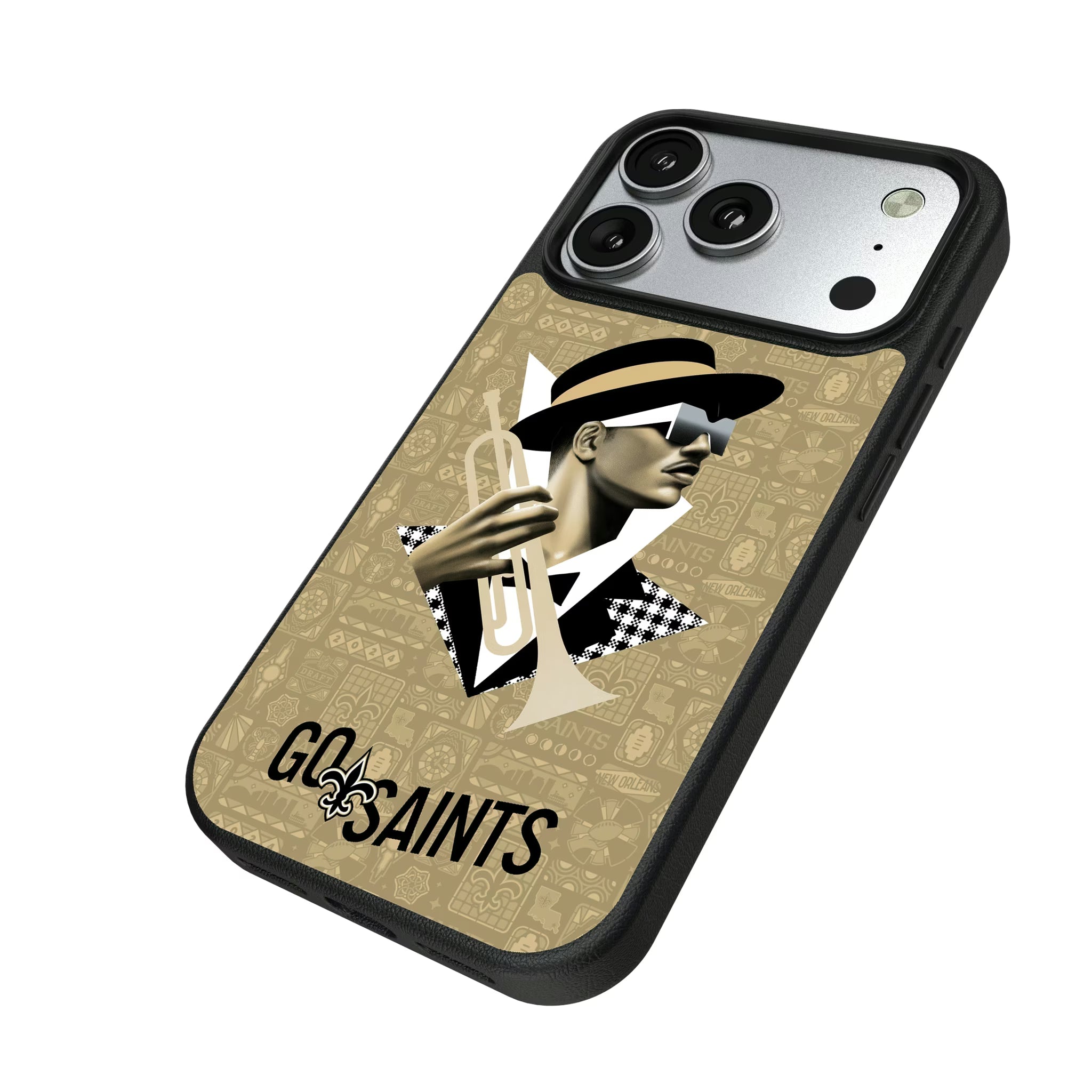 New Orleans Saints Deco iPhone MagSafe Compatible Phone Case for Apple iPhone - Isometric View#Device_iPhone 17 Pro