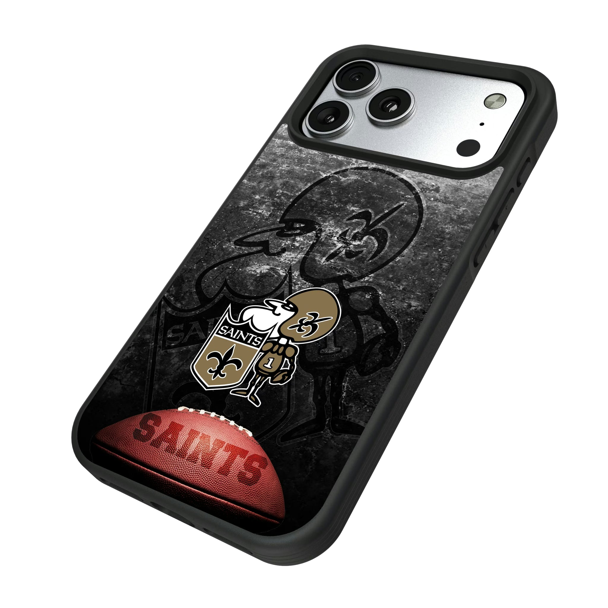 New Orleans Saints Historic Collection Legendary iPhone Bump Phone Case for Apple iPhone - Isometric View#Device_iPhone 17 Pro Max