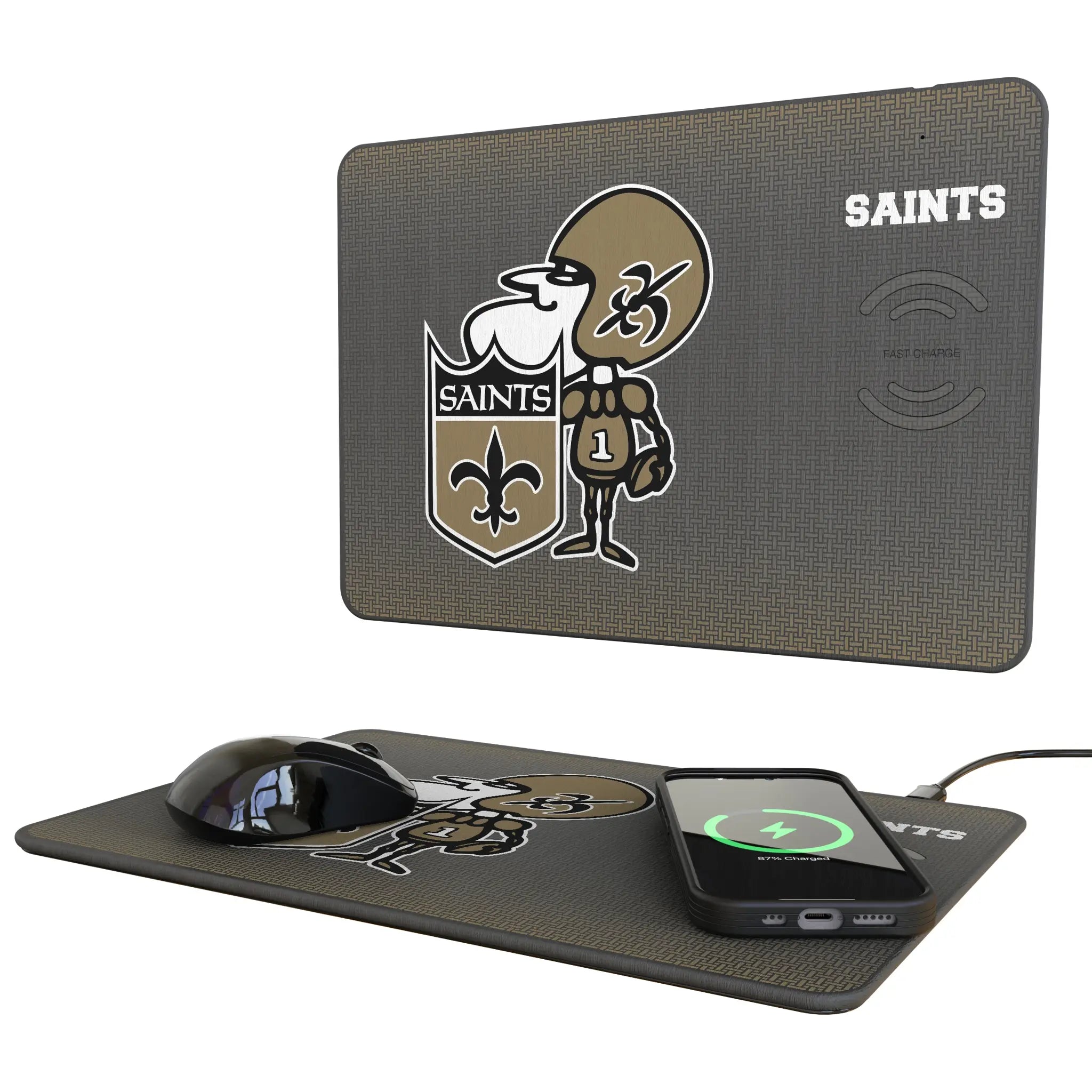 New Orleans Saints Historic Collection Linen 15-Watt Wireless Charger and Mouse Pad