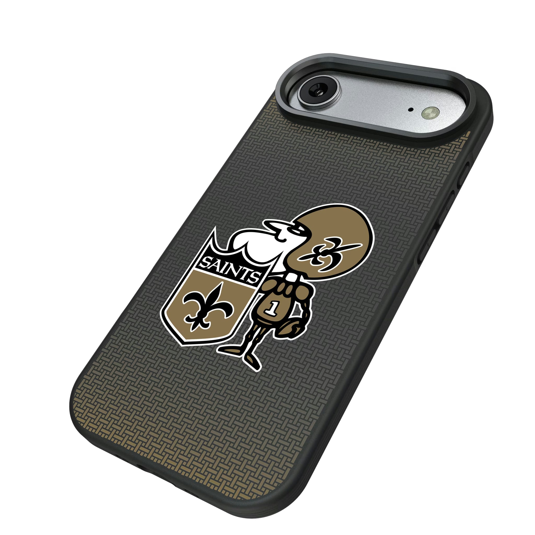 New Orleans Saints Historic Collection Linen iPhone Bump Phone Case for Apple iPhone - Isometric View#Device_iPhone Air