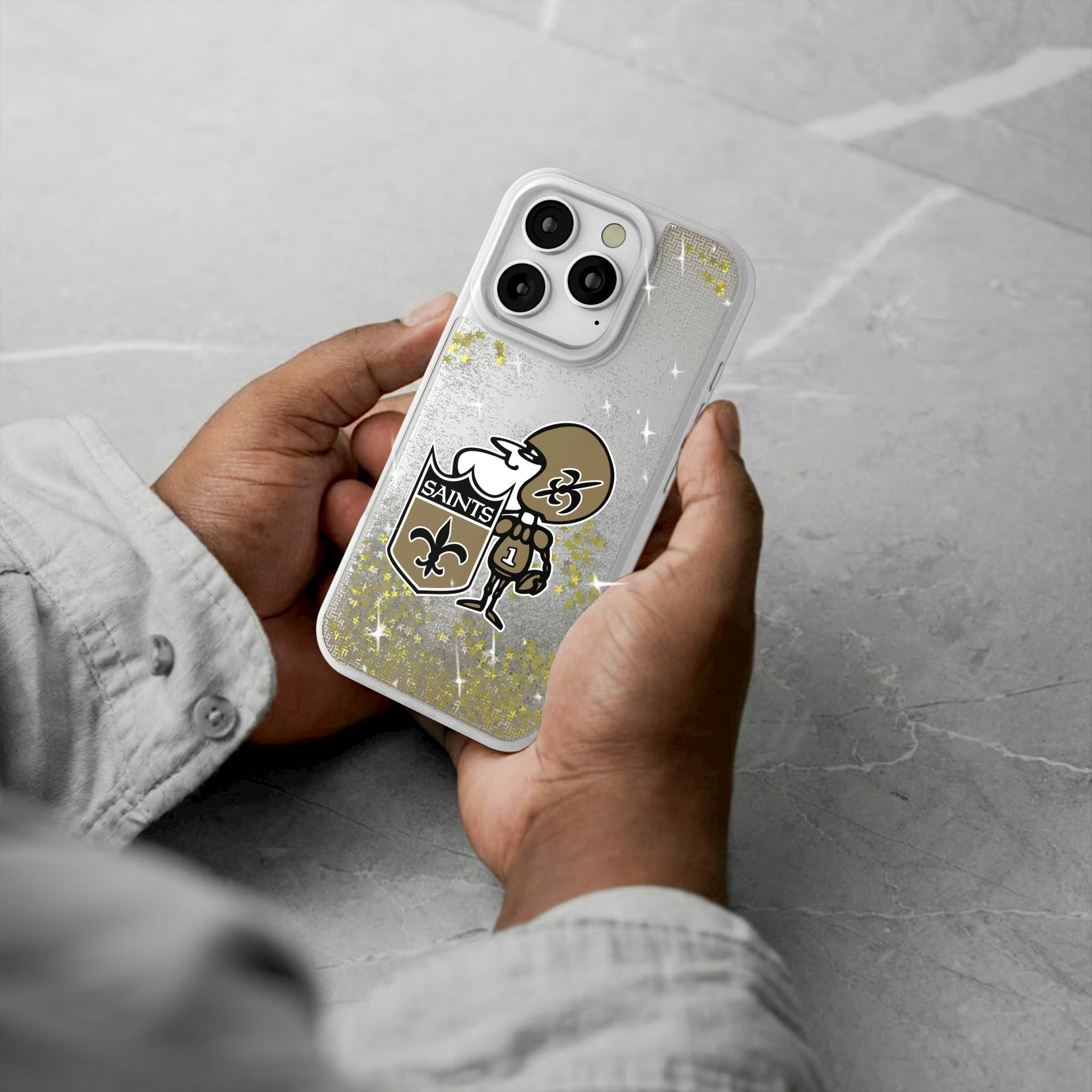 New Orleans Saints Historic Collection Linen iPhone Glitter Phone Case for Apple iPhone - Lifestyle#Device_iPhone 16 Pro