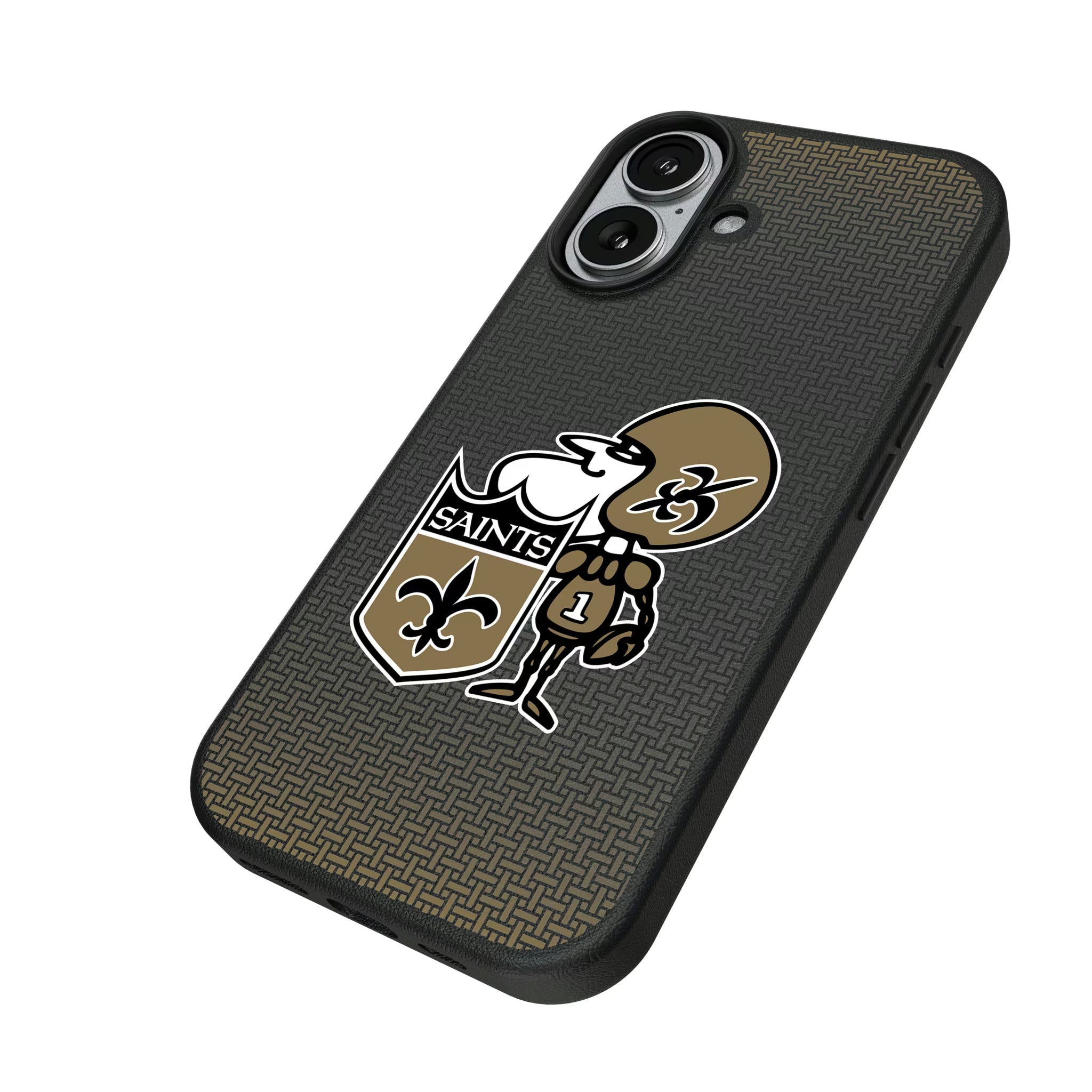 New Orleans Saints Historic Collection Linen iPhone MagSafe Compatible Phone Case for Apple iPhone - Isometric View#Device_iPhone 17