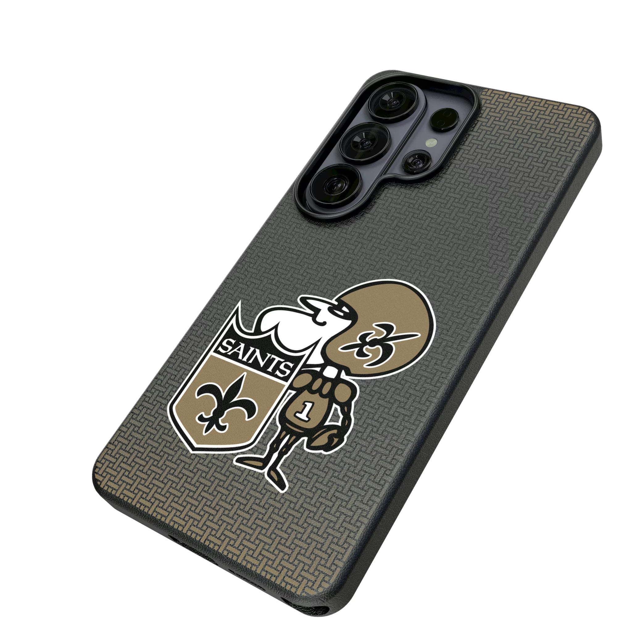 New Orleans Saints Historic Collection Linen Galaxy MagSafe Compatible Phone Case for Samsung Galaxy - Isometric View#Device_Galaxy S26 Ultra