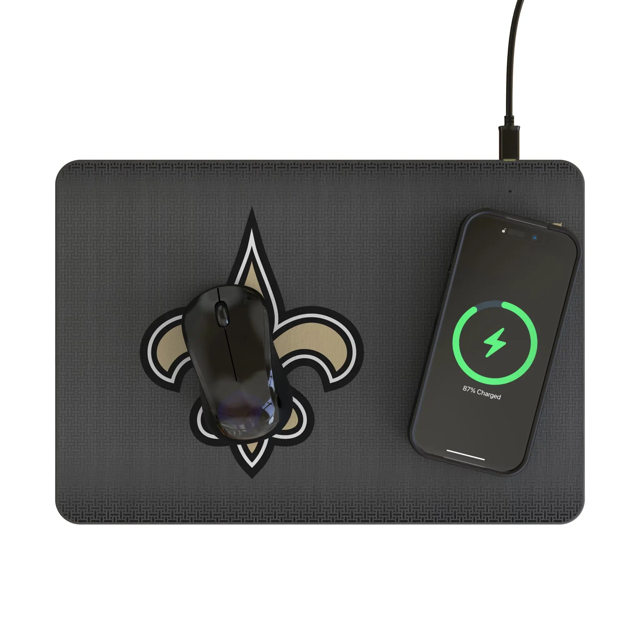 New Orleans Saints Linen 15-Watt Wireless Charger and Mouse Pad - Lifestyle