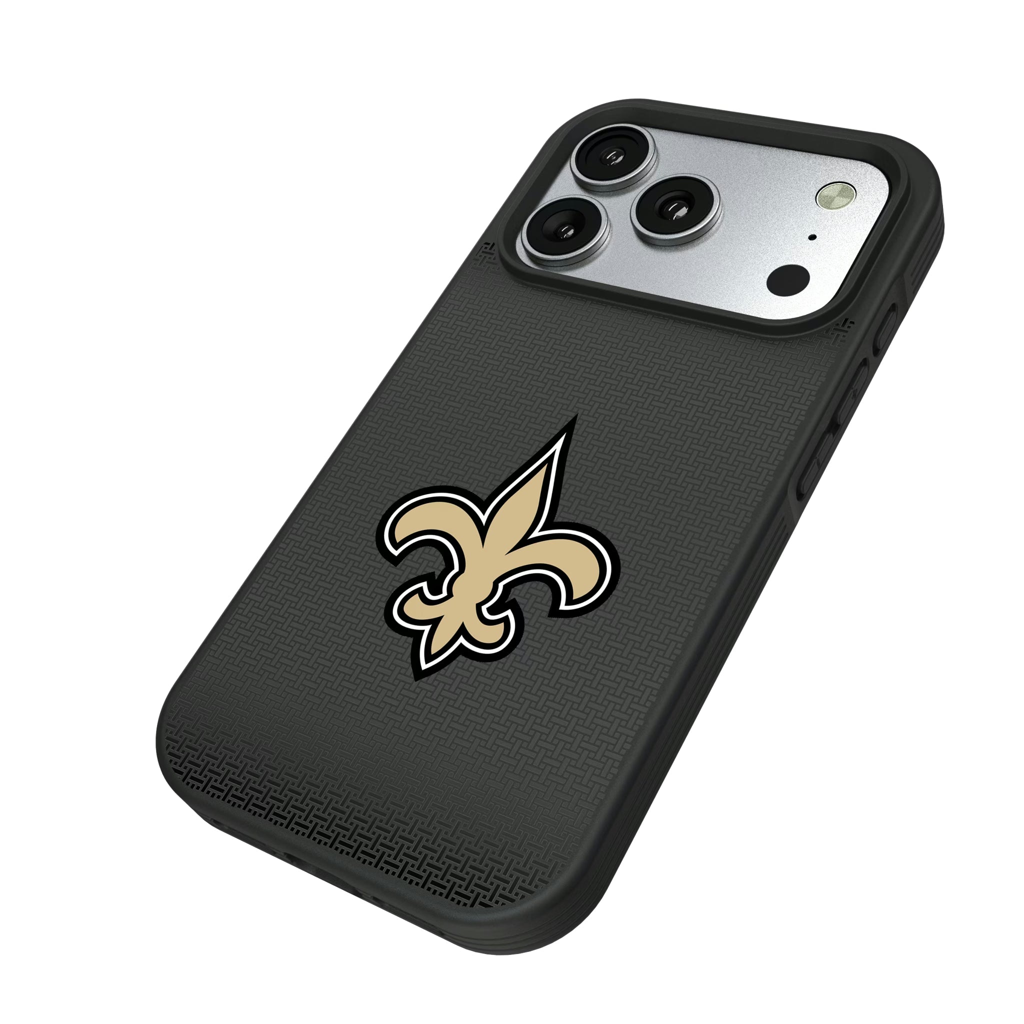 New Orleans Saints Linen iPhone Bump Phone Case for Apple iPhone - Isometric View#Device_iPhone 17 Pro