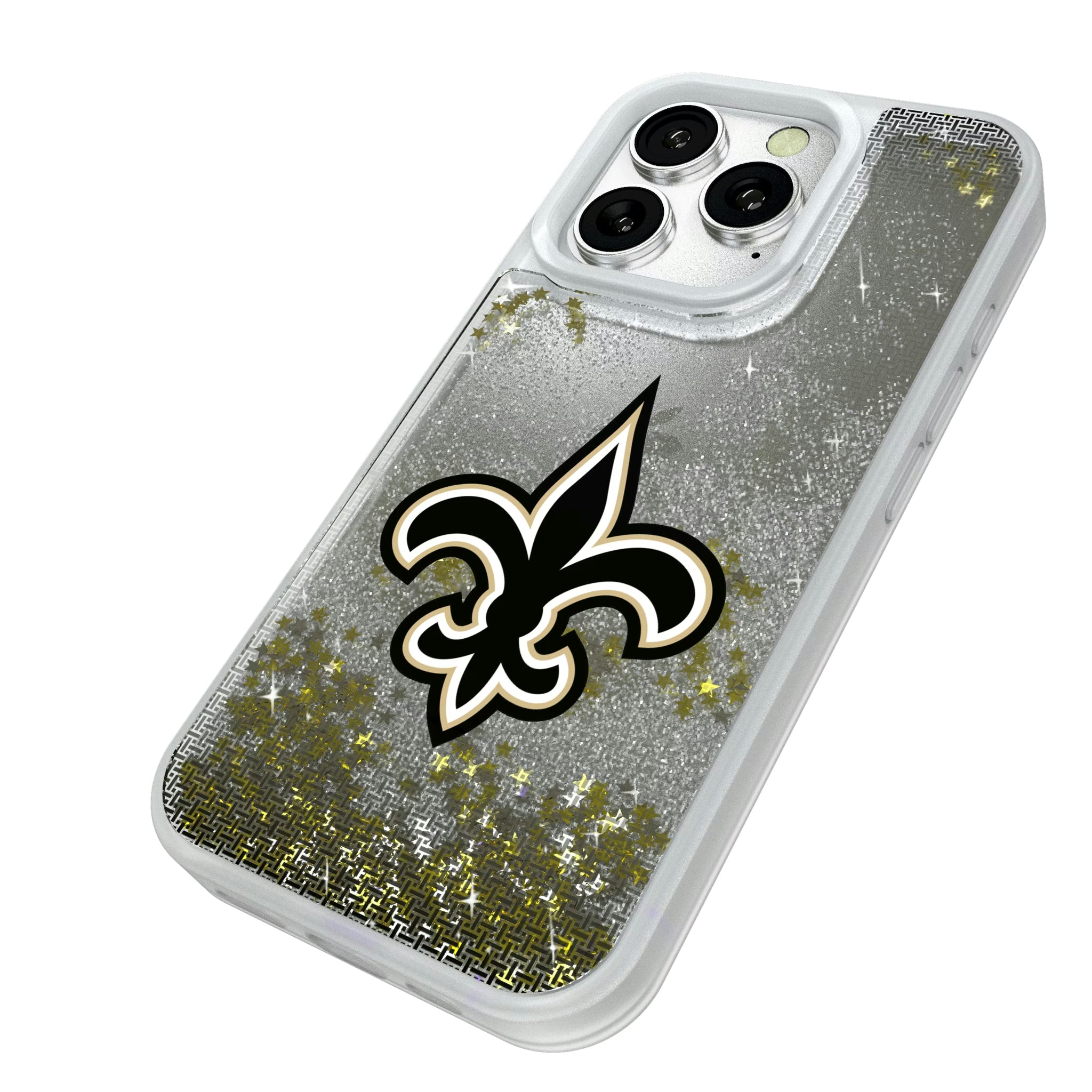 New Orleans Saints Linen iPhone Glitter Phone Case for Apple iPhone - Isometric View#Device_iPhone 16 Pro