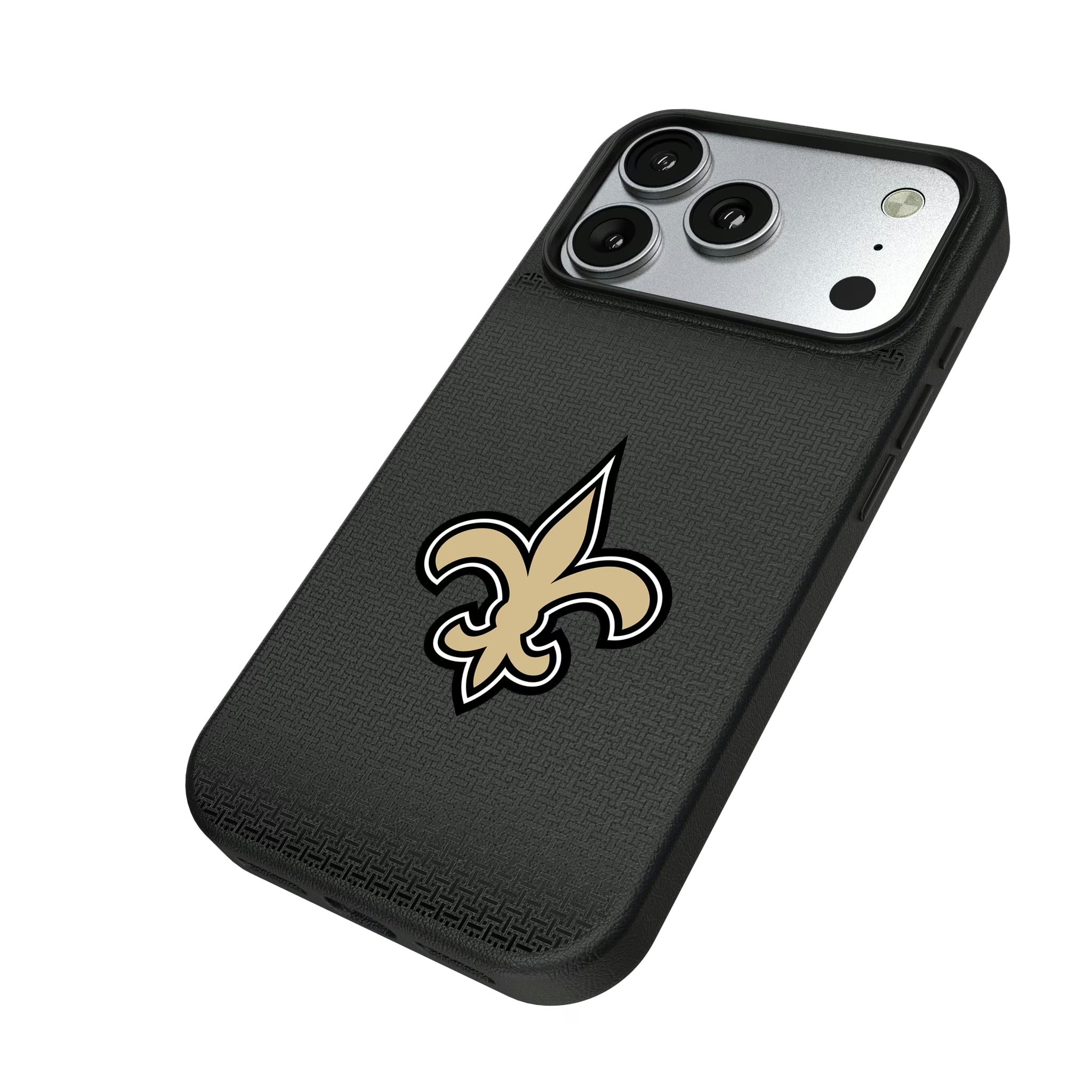 New Orleans Saints Linen iPhone MagSafe Compatible Phone Case for Apple iPhone - Isometric View#Device_iPhone 17 Pro