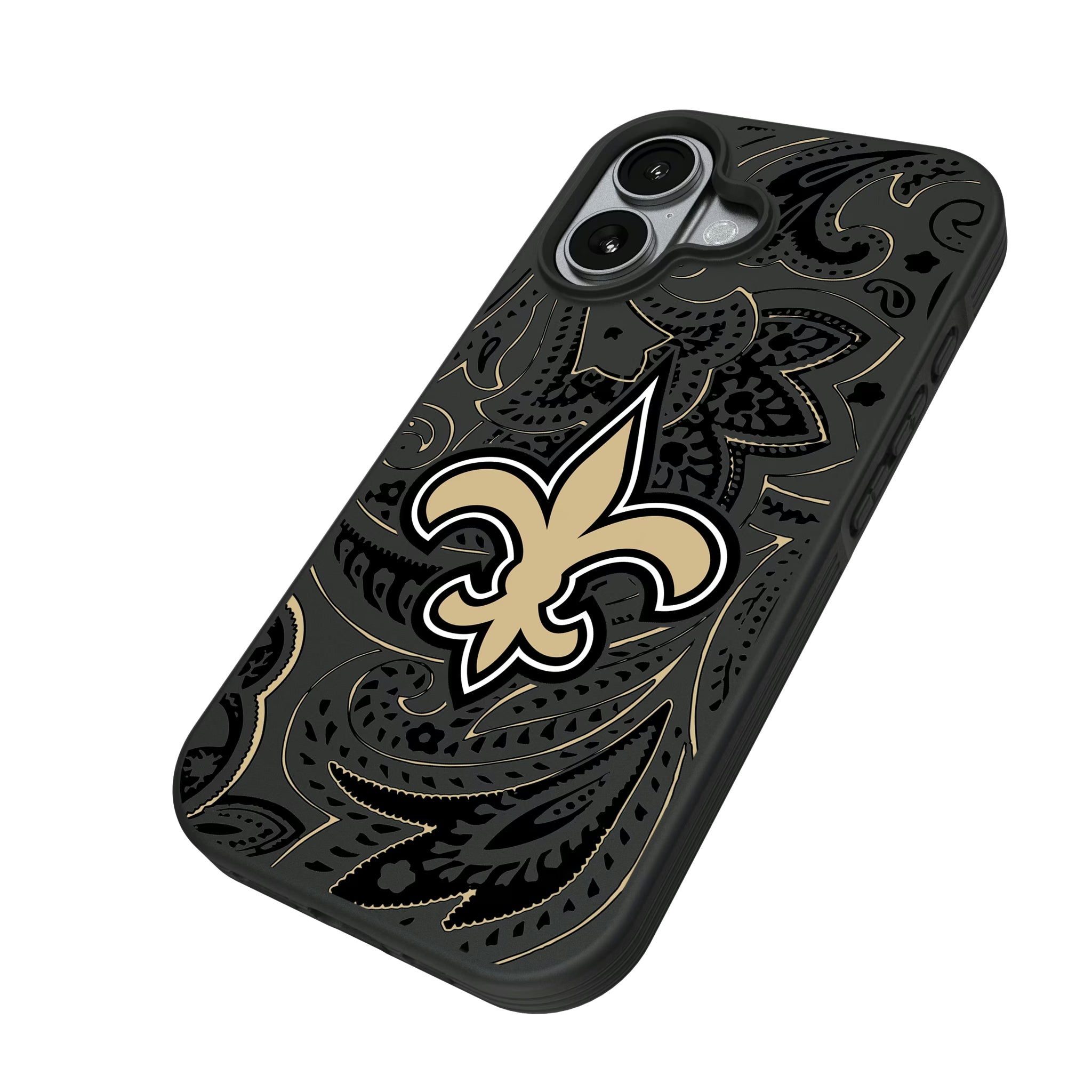 New Orleans Saints Paisley iPhone Bump Phone Case for Apple iPhone - Isometric View#Device_iPhone 17