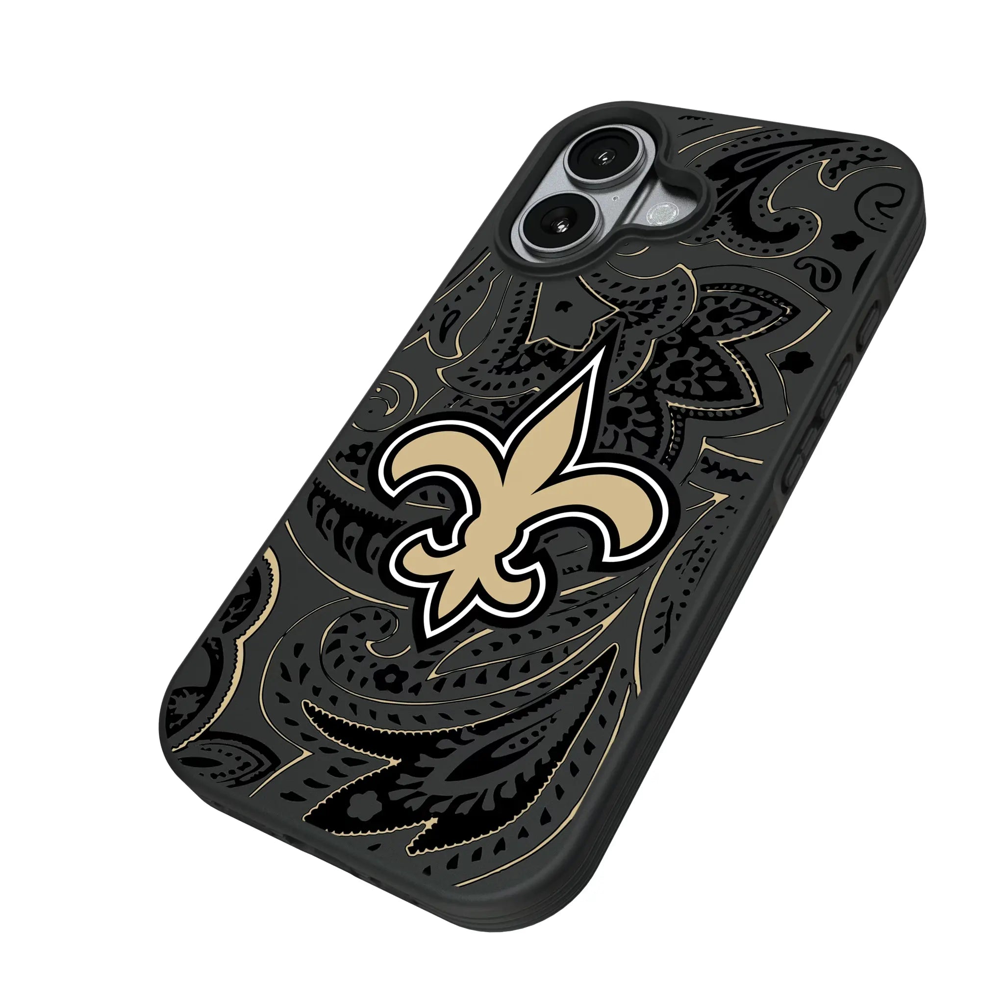 New Orleans Saints Paisley iPhone Bump Phone Case for Apple iPhone - Isometric View#Device_iPhone 17