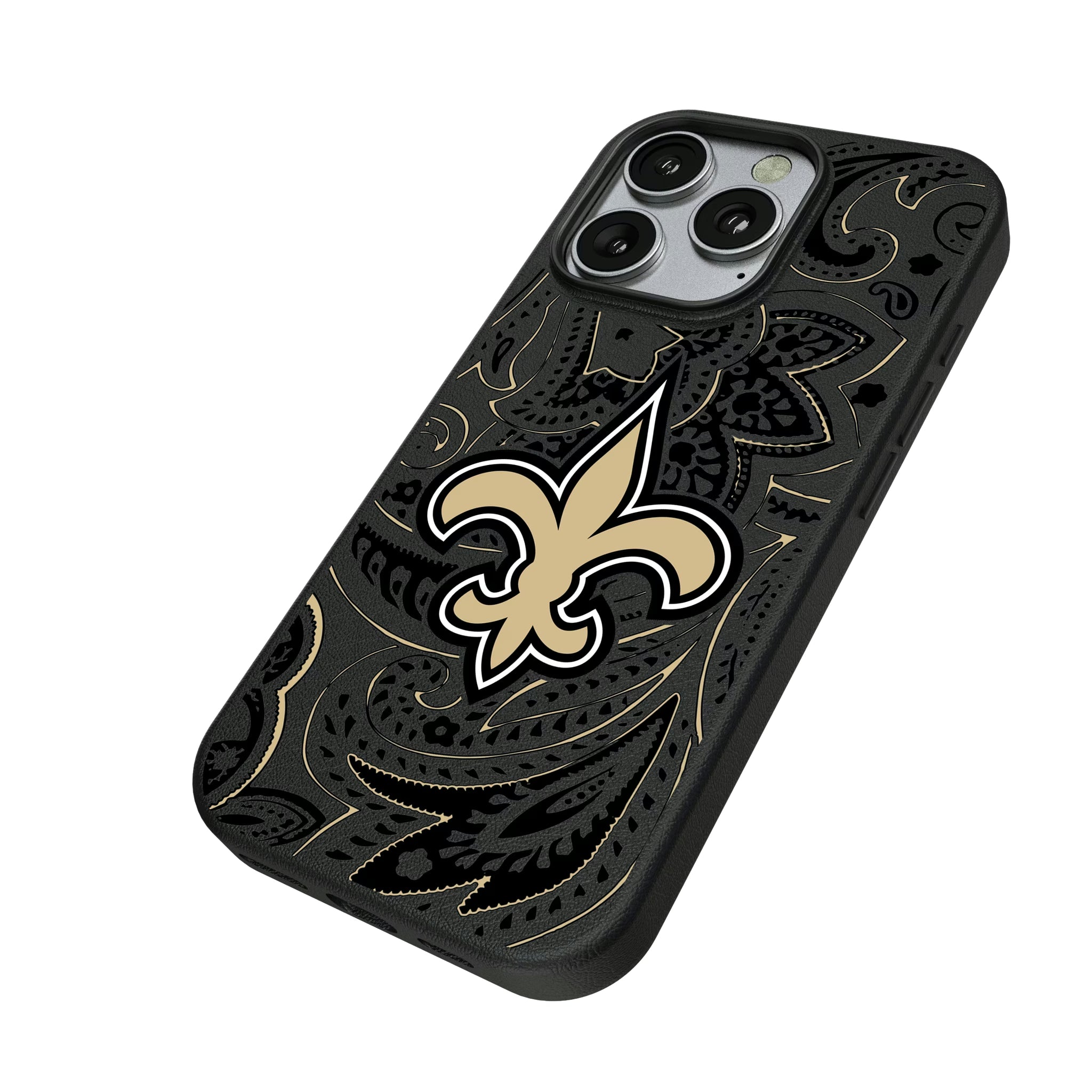 New Orleans Saints Paisley iPhone MagSafe Compatible Phone Case for Apple iPhone - Isometric View